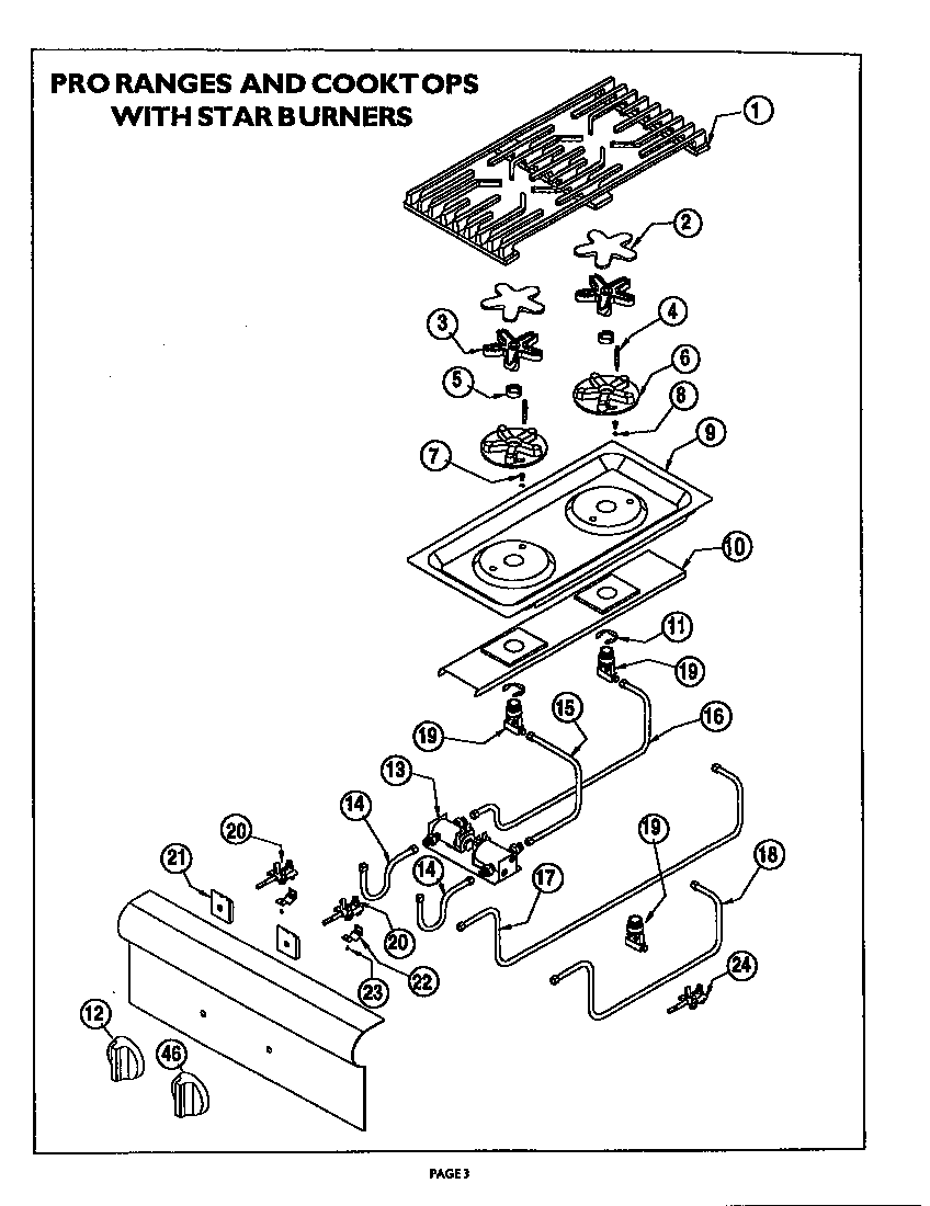Thermador PRDS484GG pro ranges/cooktops w/star burners diagram