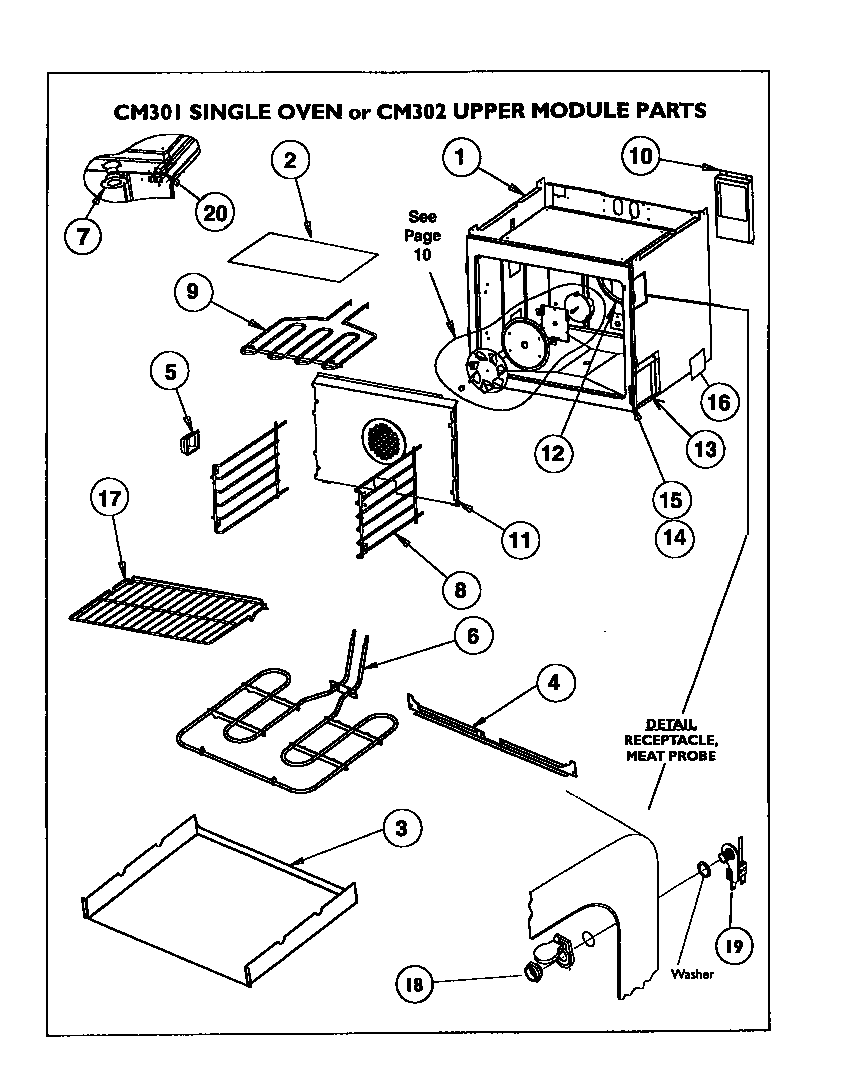 Thermador CM301W cm301 single oven or cm302 upper module parts diagram