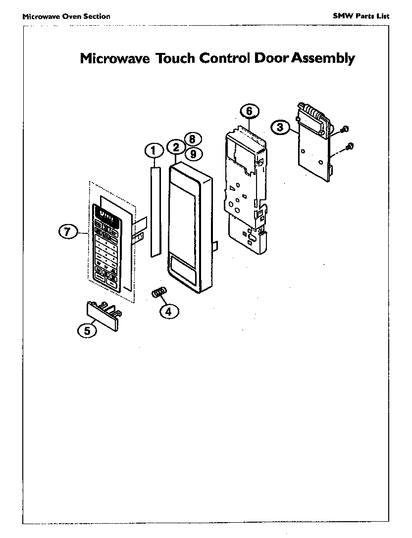 Thermador SMW272P microwave touch control door assembly diagram