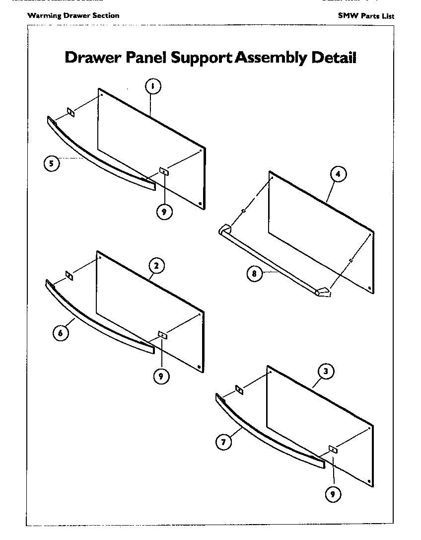 Thermador SMW272P drawer panel support assembly diagram