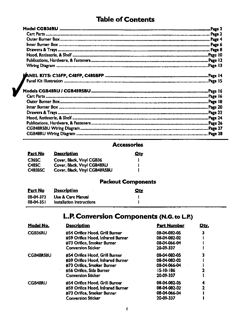 Thermador CGB48RSBU table of contents diagram
