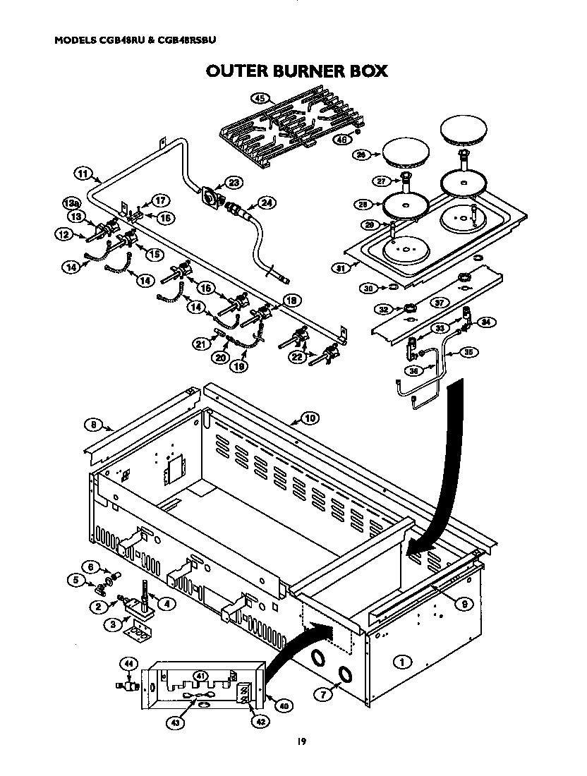 Thermador CGB48RSBU outer burner box diagram