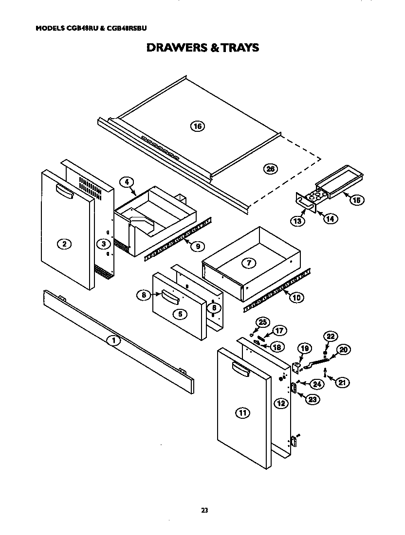 Thermador CGB48RSBU drawers and trays diagram