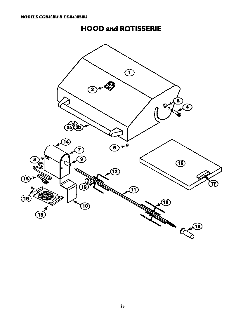 Thermador CGB48RSBU hood and rotisserie diagram