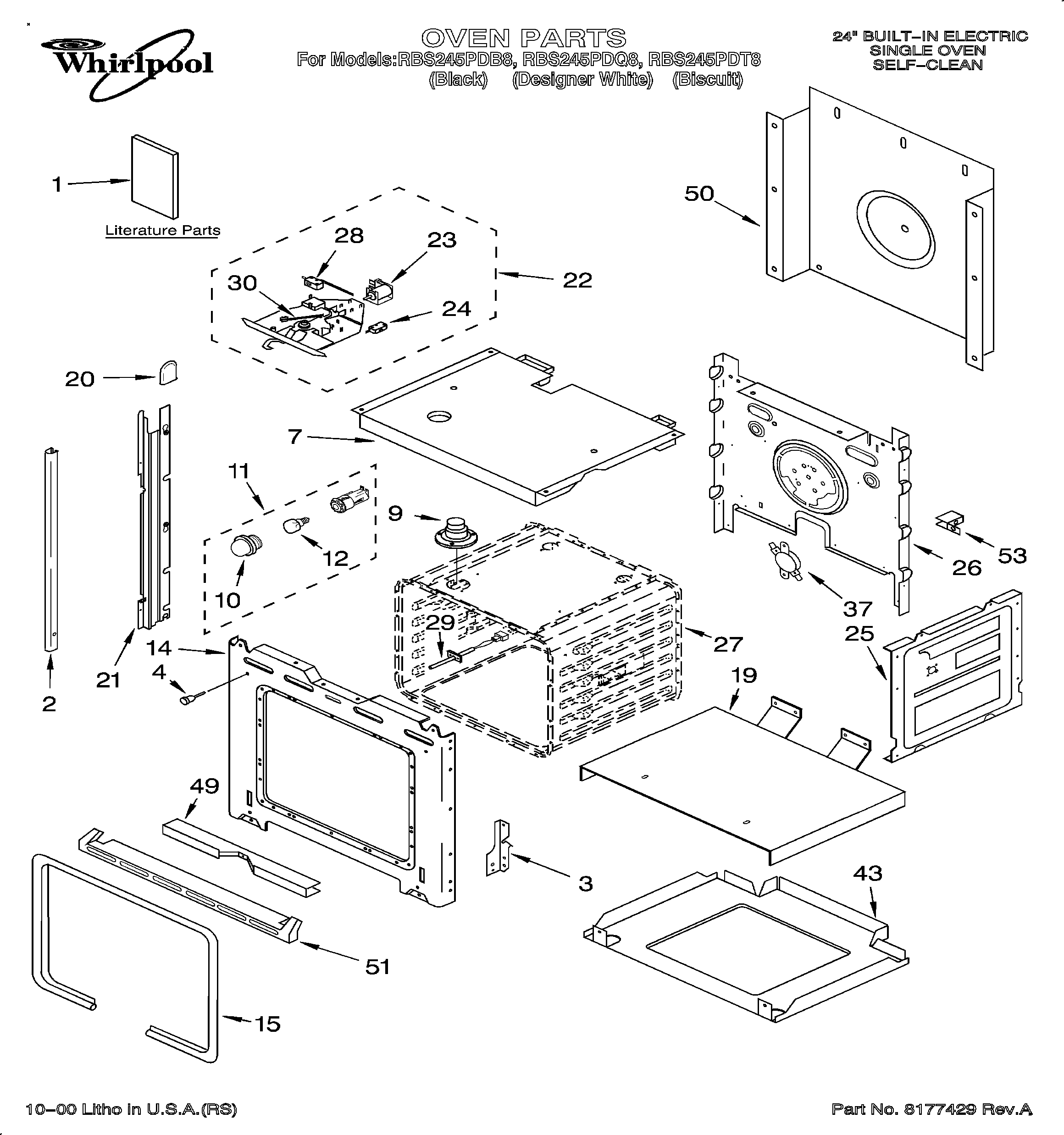 Whirlpool RBS245PDQ8 oven/literature diagram