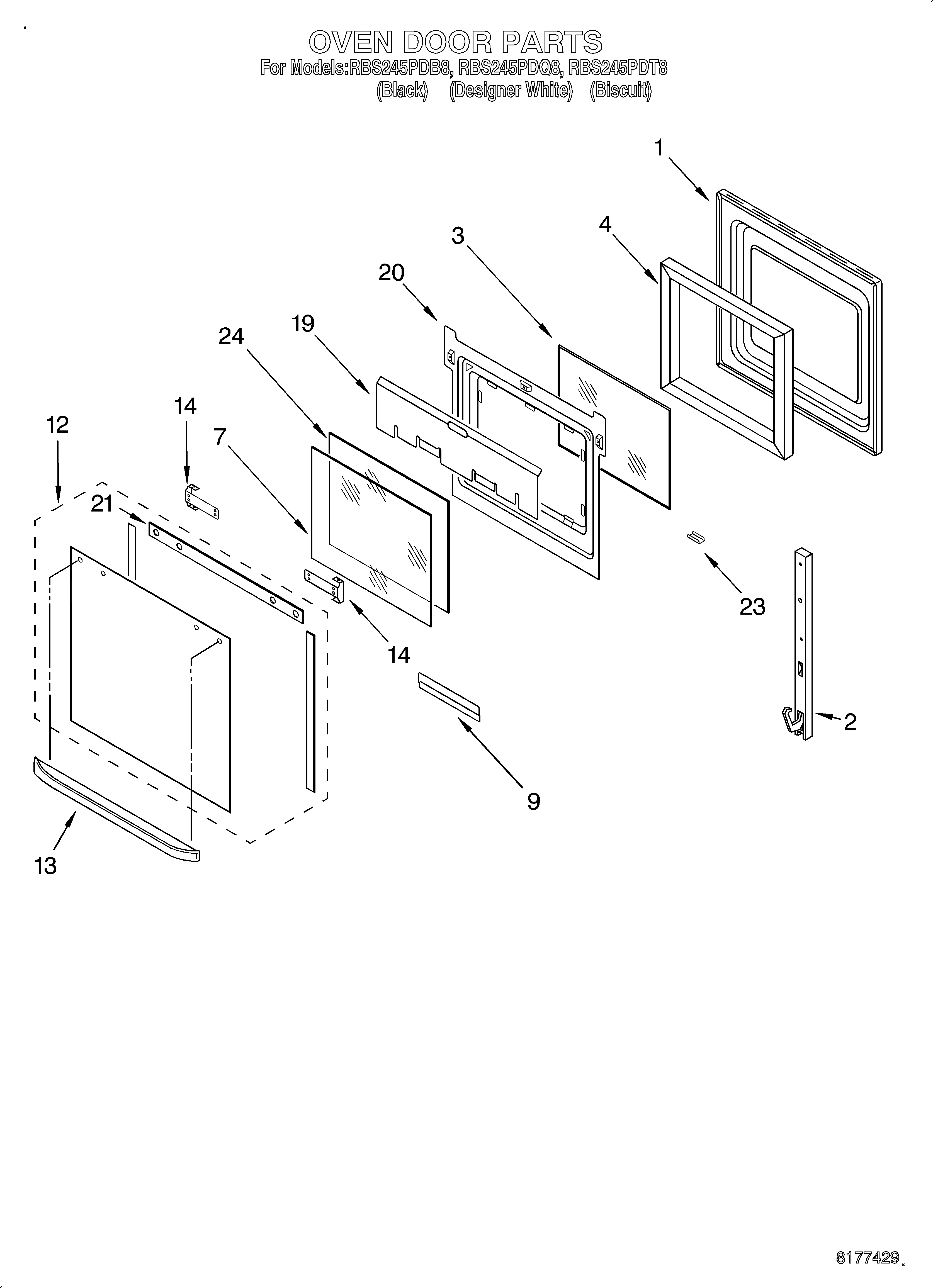 Whirlpool RBS245PDQ8 oven door diagram