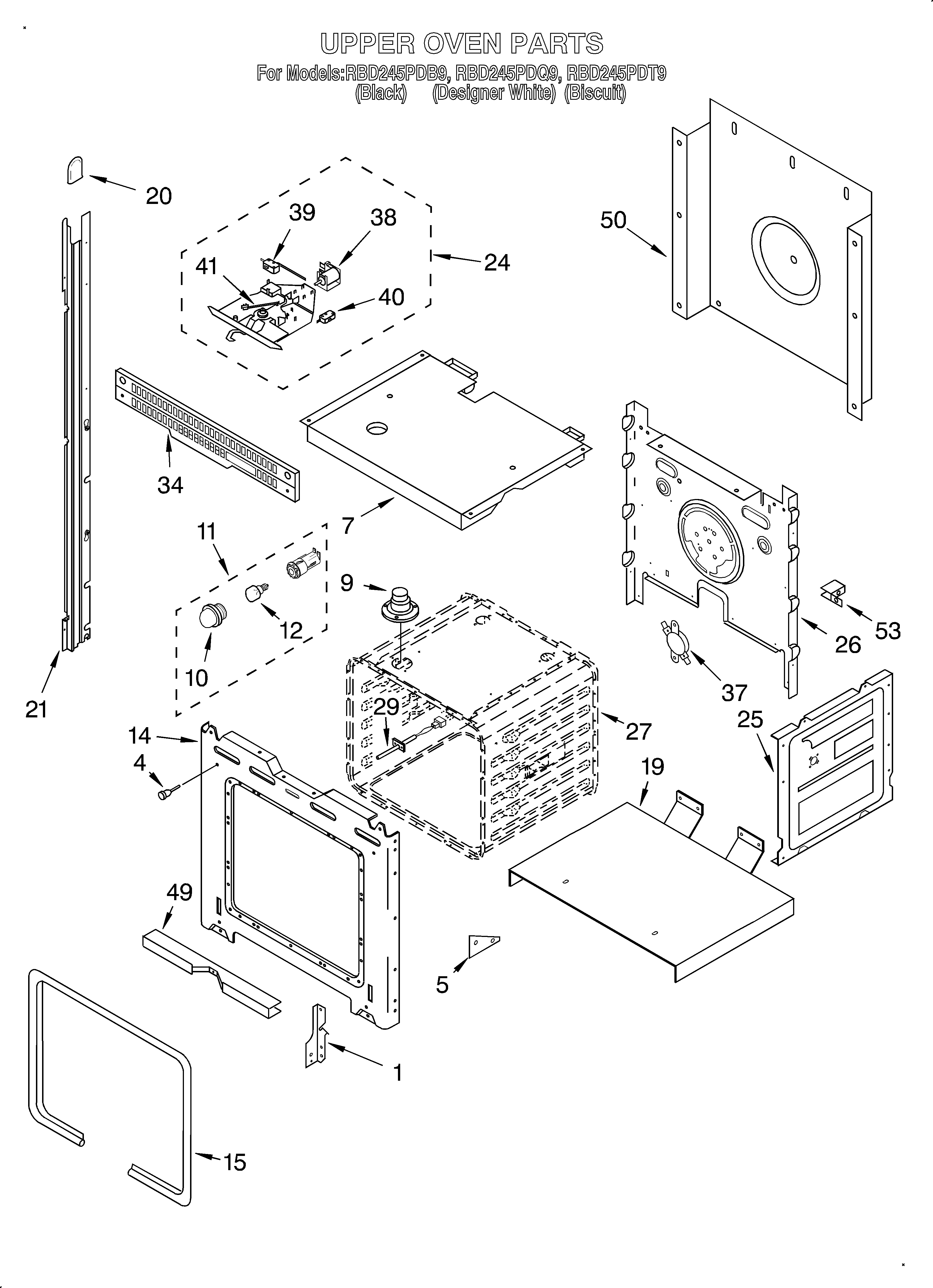 Whirlpool RBD245PDT9 upper oven diagram