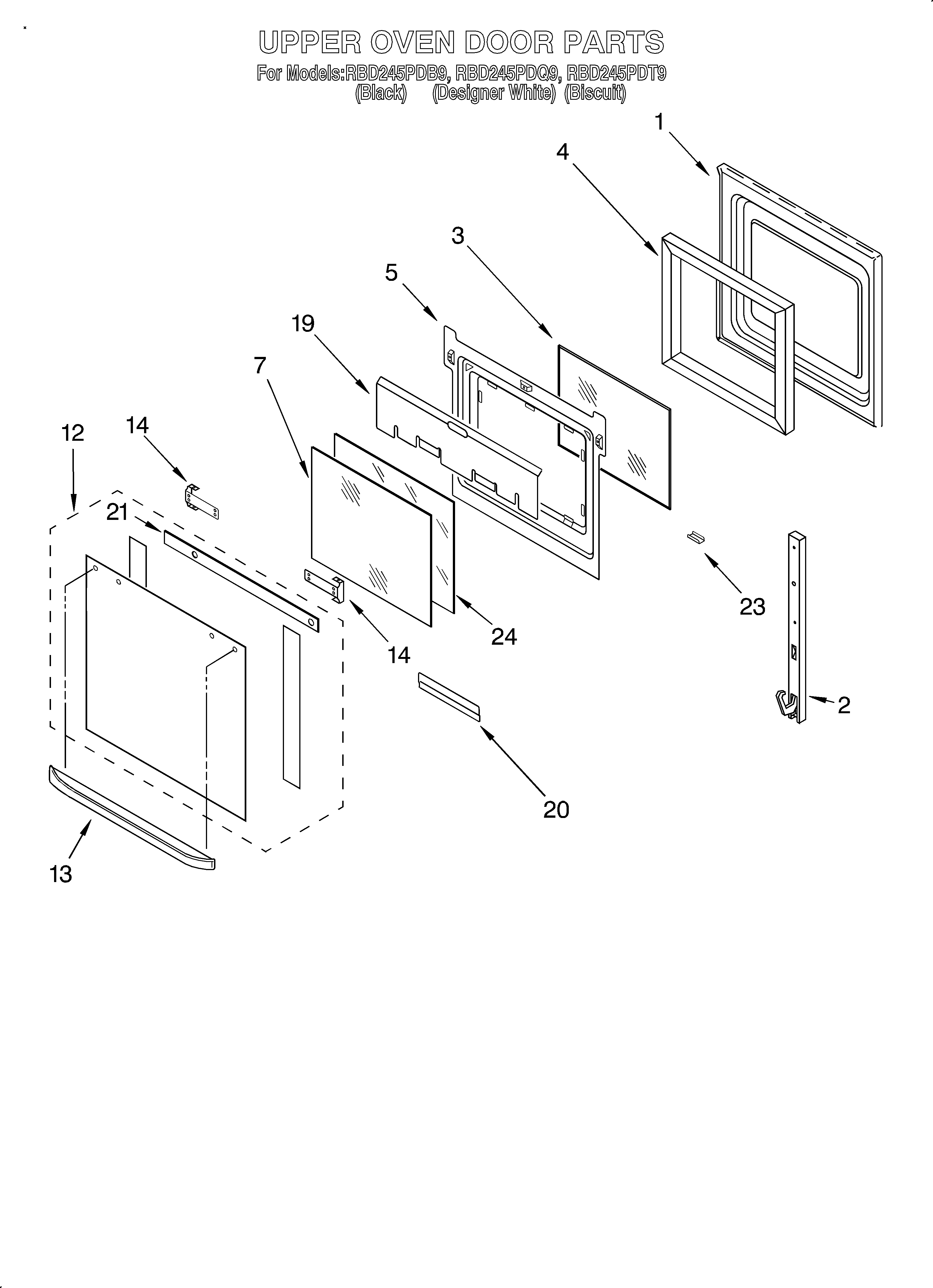 Whirlpool RBD245PDT9 upper oven door diagram