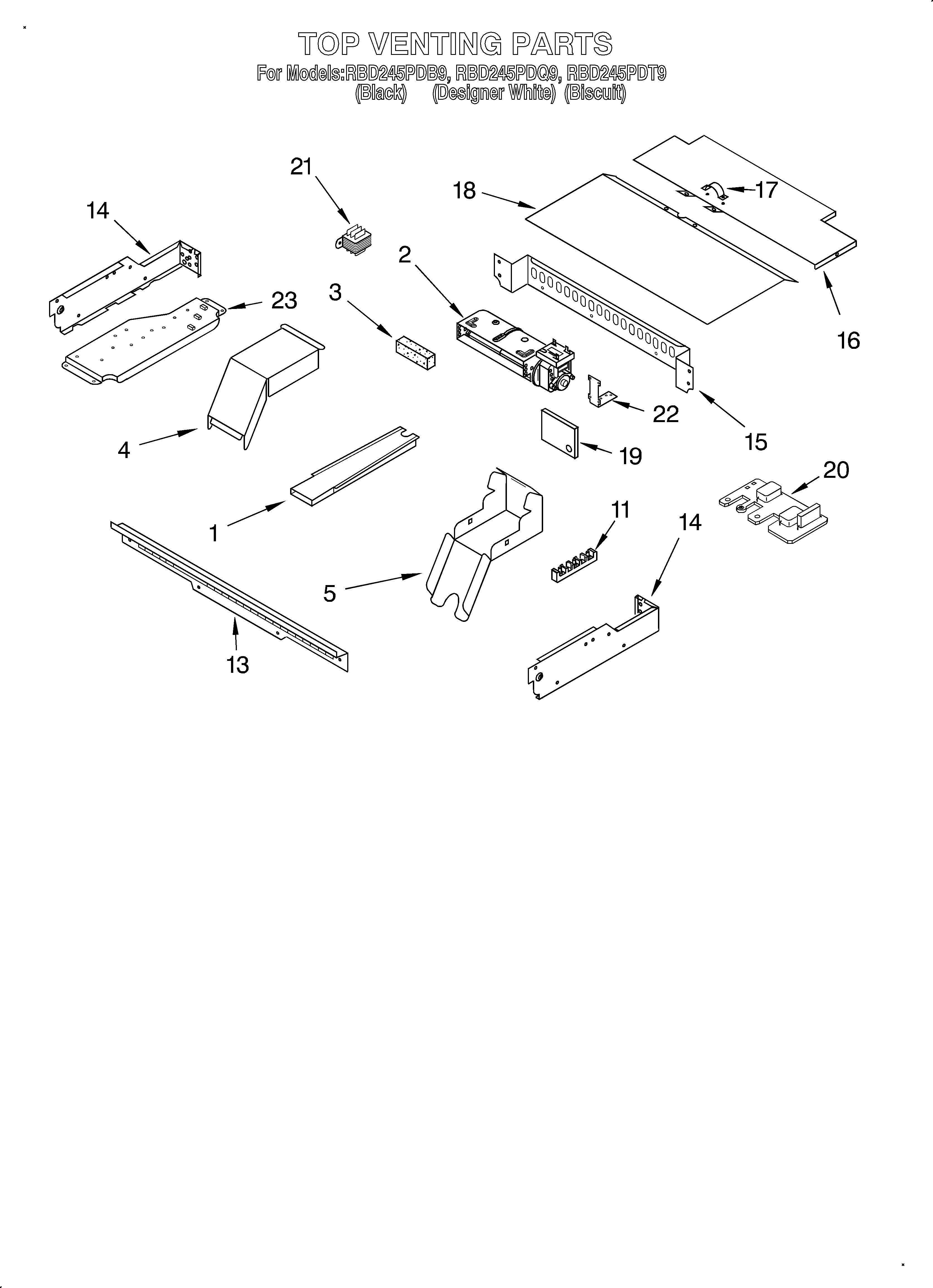 Whirlpool RBD245PDT9 top venting/optional diagram