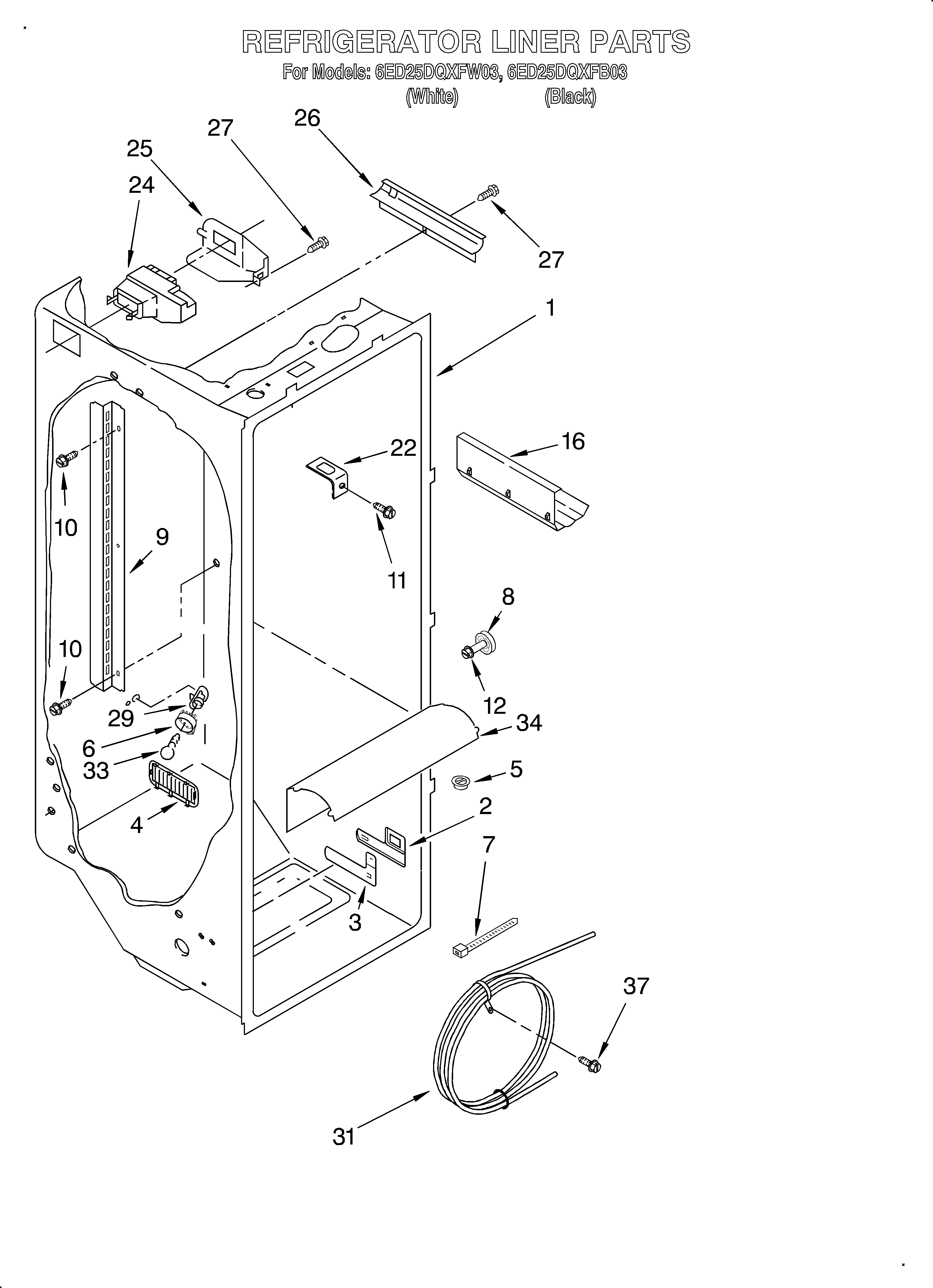 Whirlpool 6ED25DQXFB03 refrigerator liner diagram