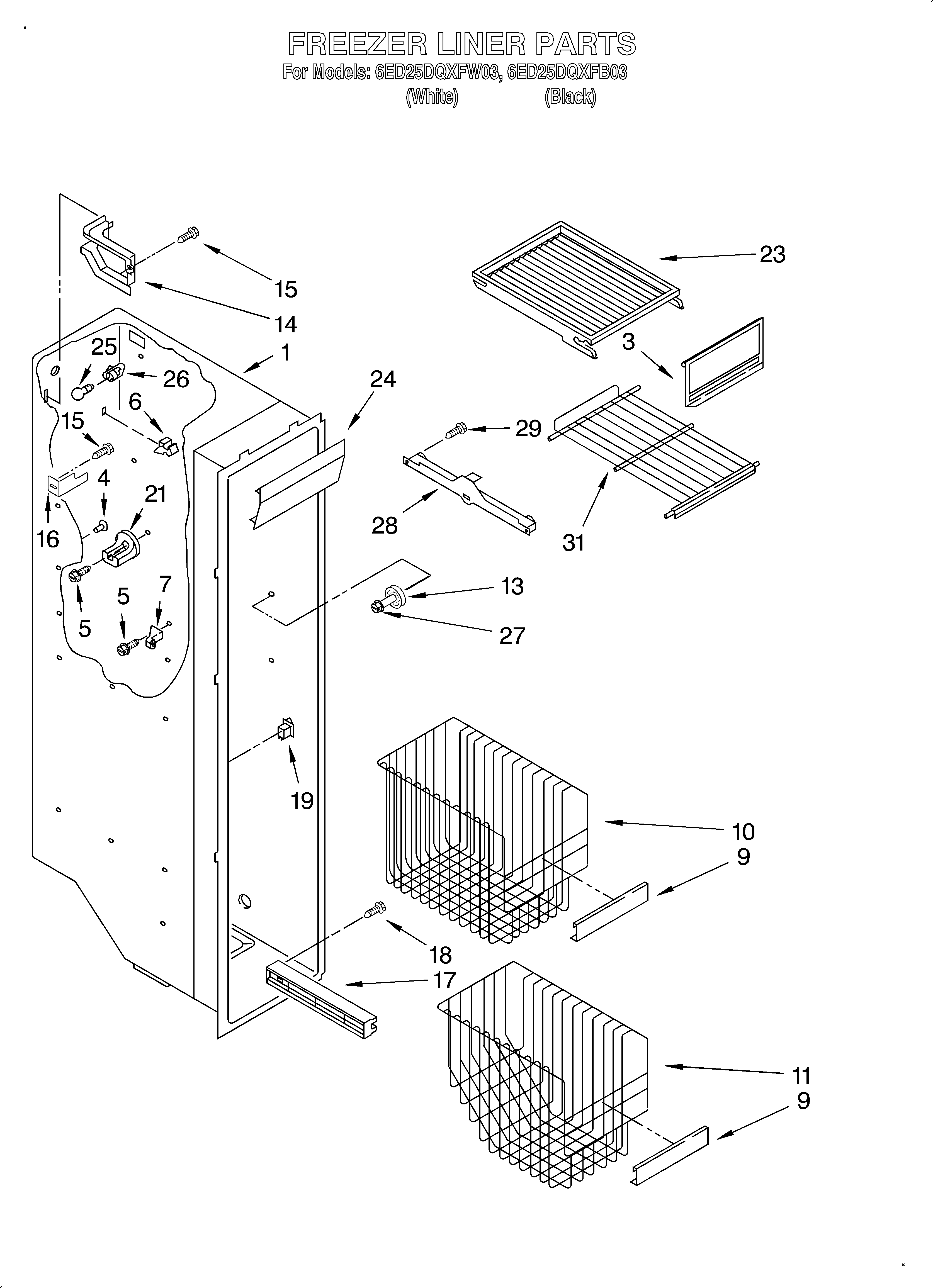 Whirlpool 6ED25DQXFB03 freezer liner diagram