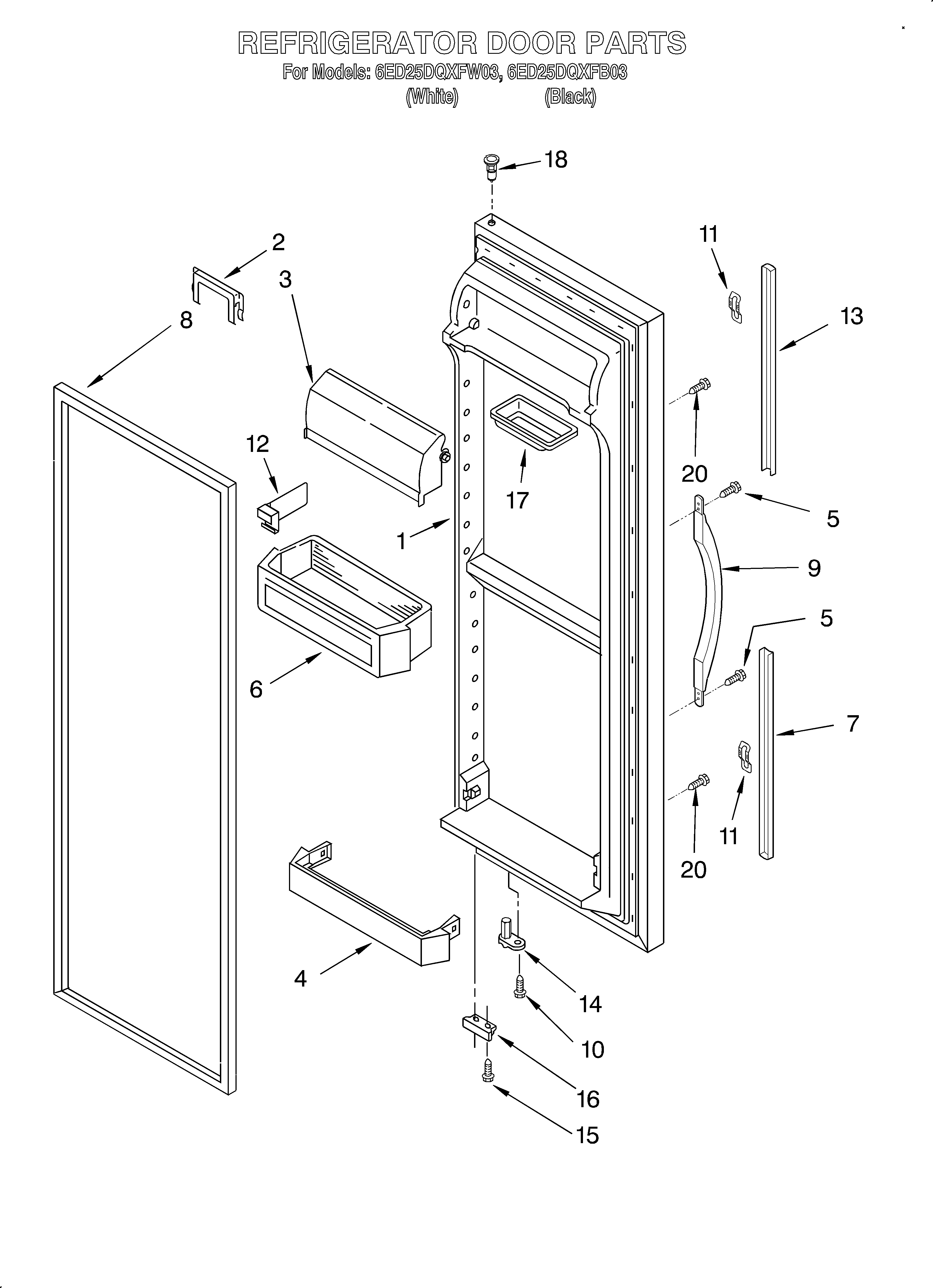 Whirlpool 6ED25DQXFB03 refrigerator door diagram