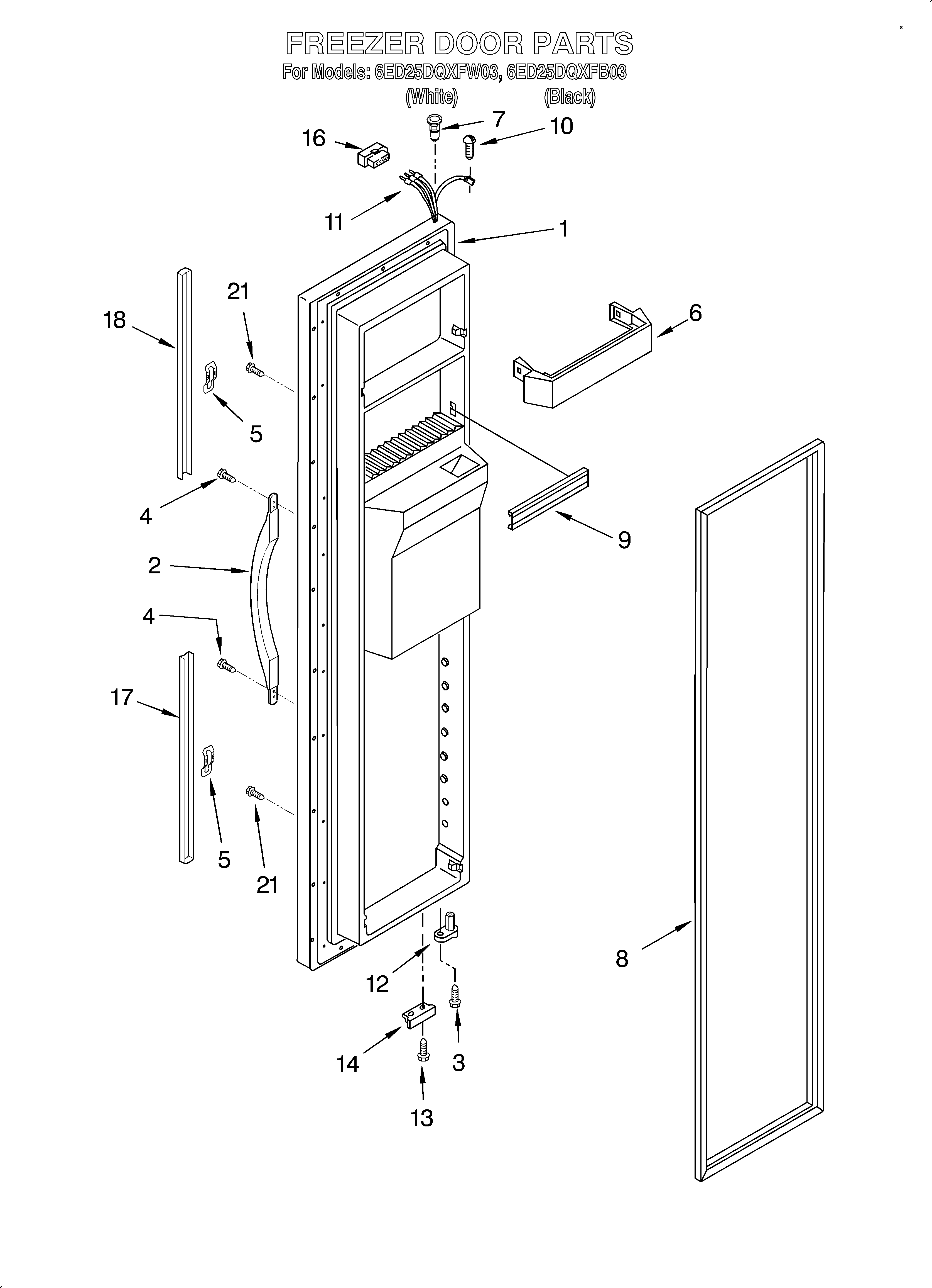Whirlpool 6ED25DQXFB03 freezer door diagram