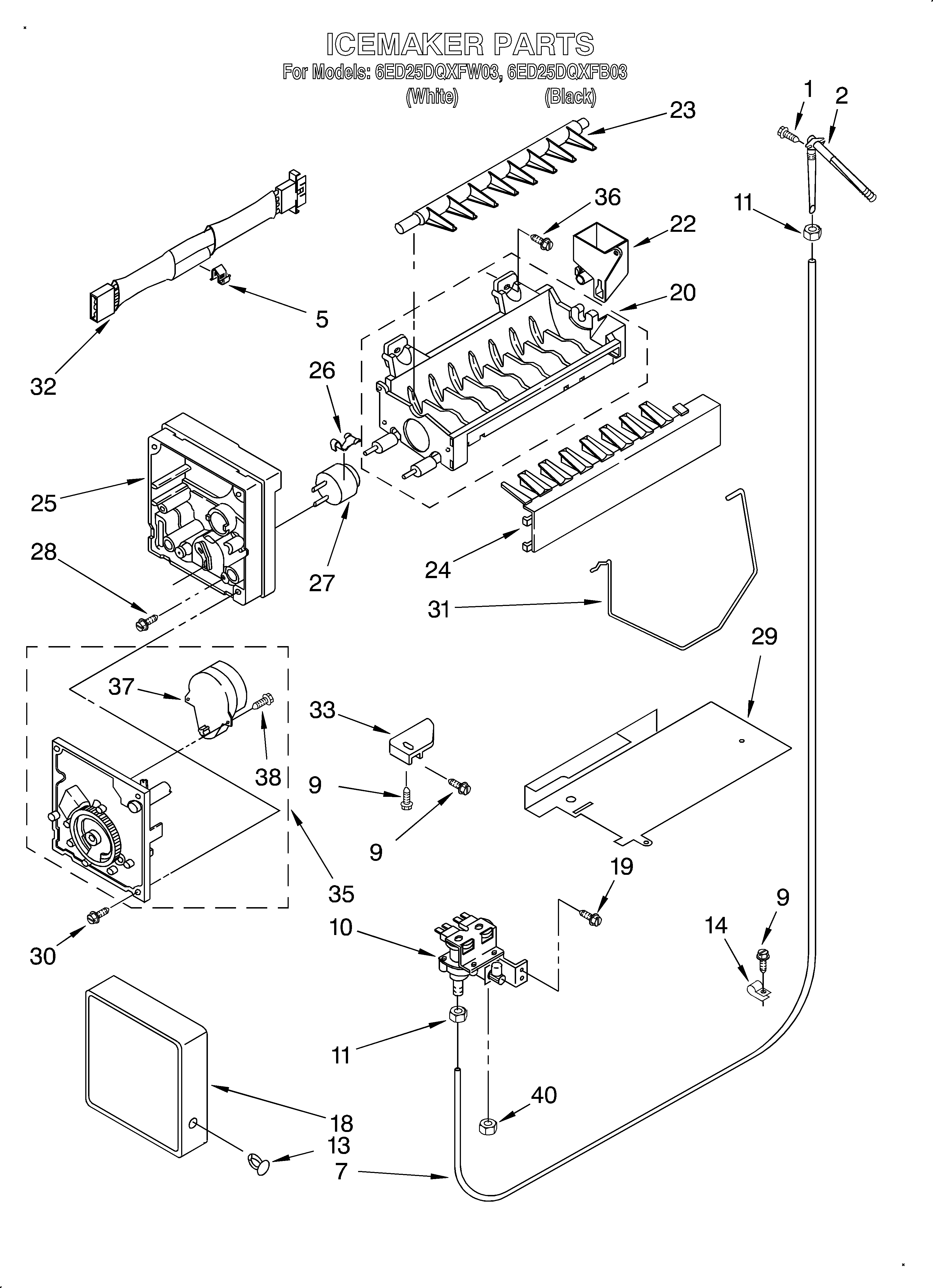 Whirlpool 6ED25DQXFB03 icemaker/optional diagram