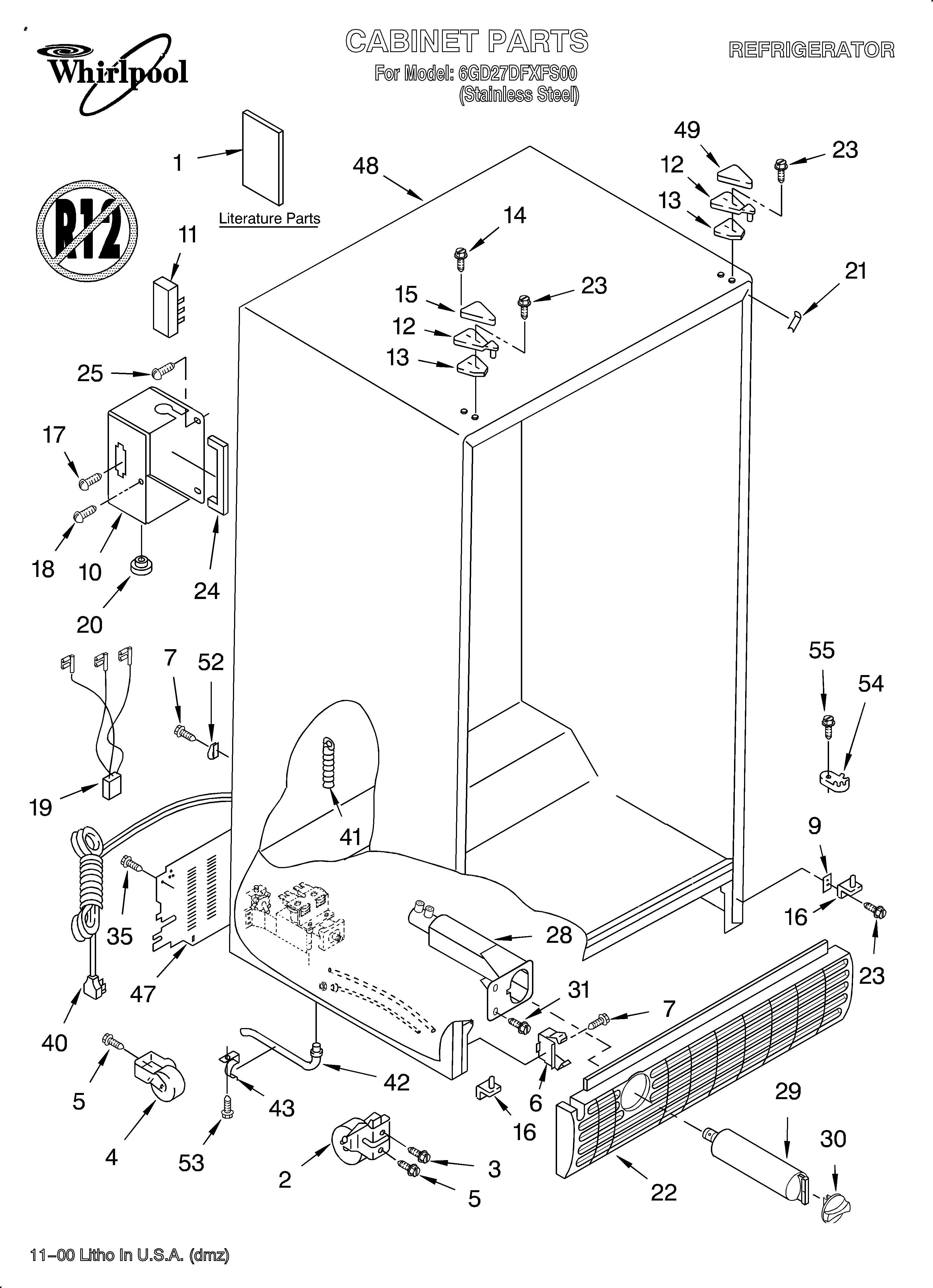 Whirlpool 6GD27DFXFS00 cabinet/literature diagram