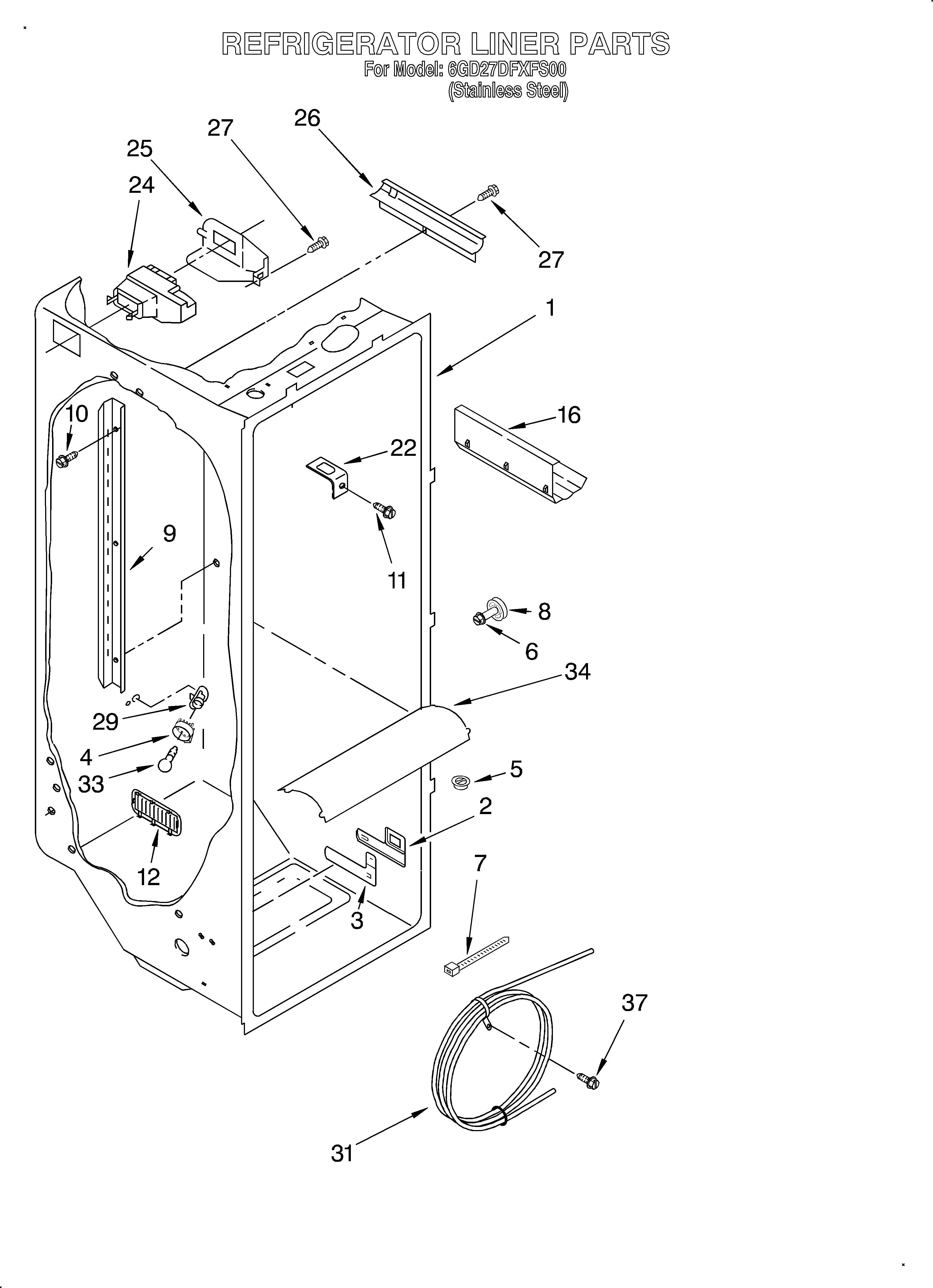 Whirlpool 6GD27DFXFS00 refrigerator liner diagram