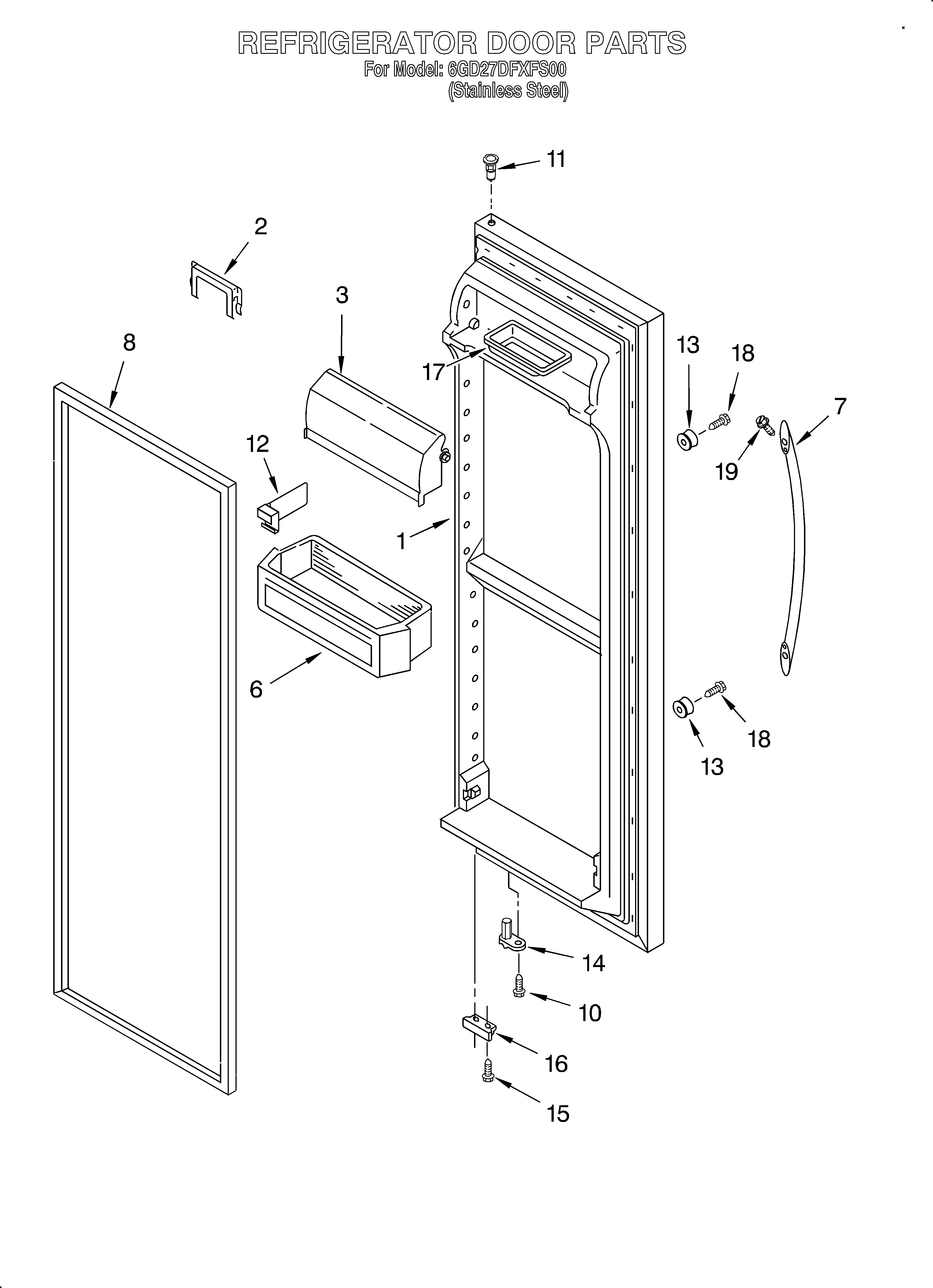 Whirlpool 6GD27DFXFS00 refrigerator door diagram