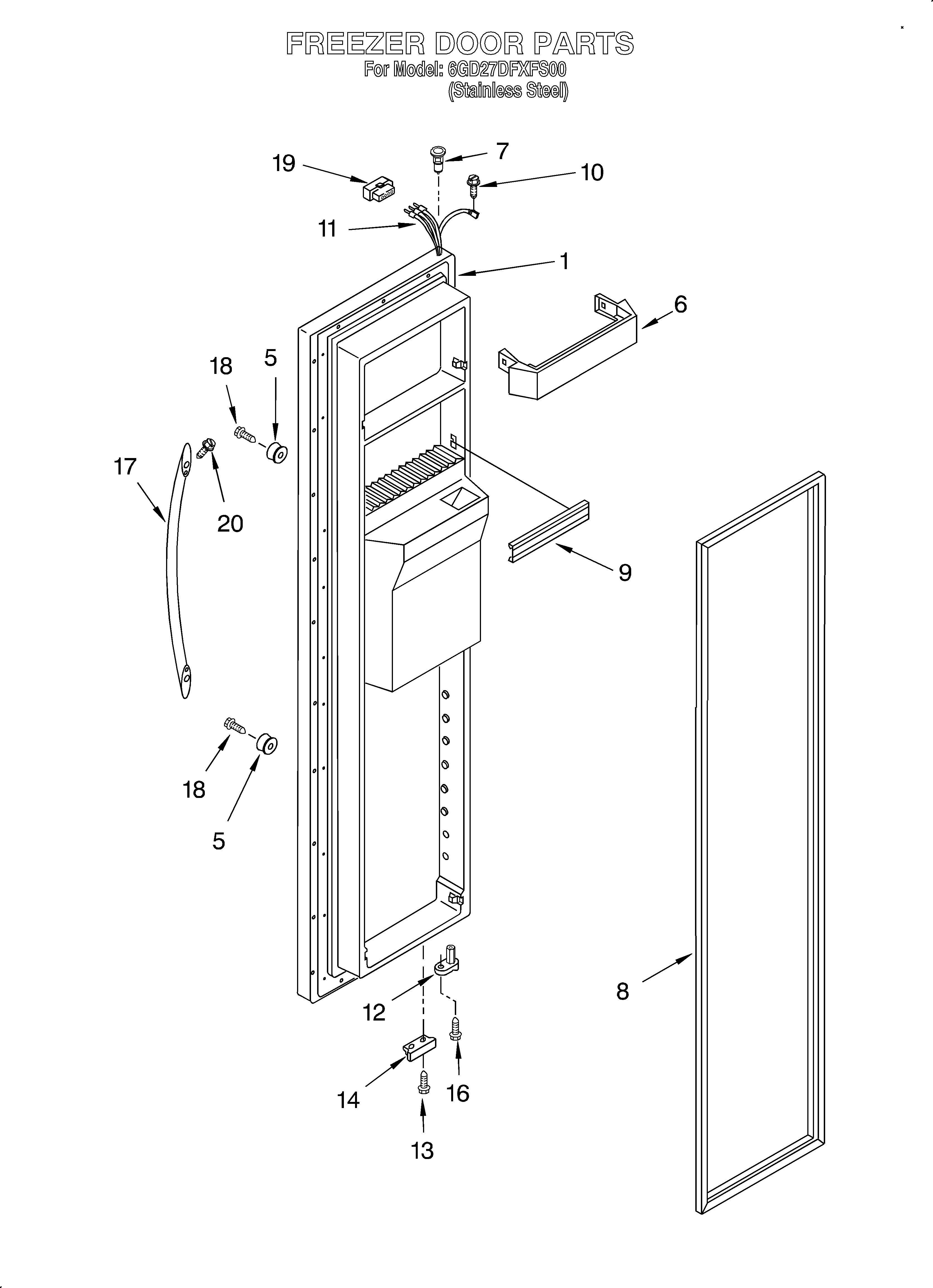 Whirlpool 6GD27DFXFS00 freezer door diagram