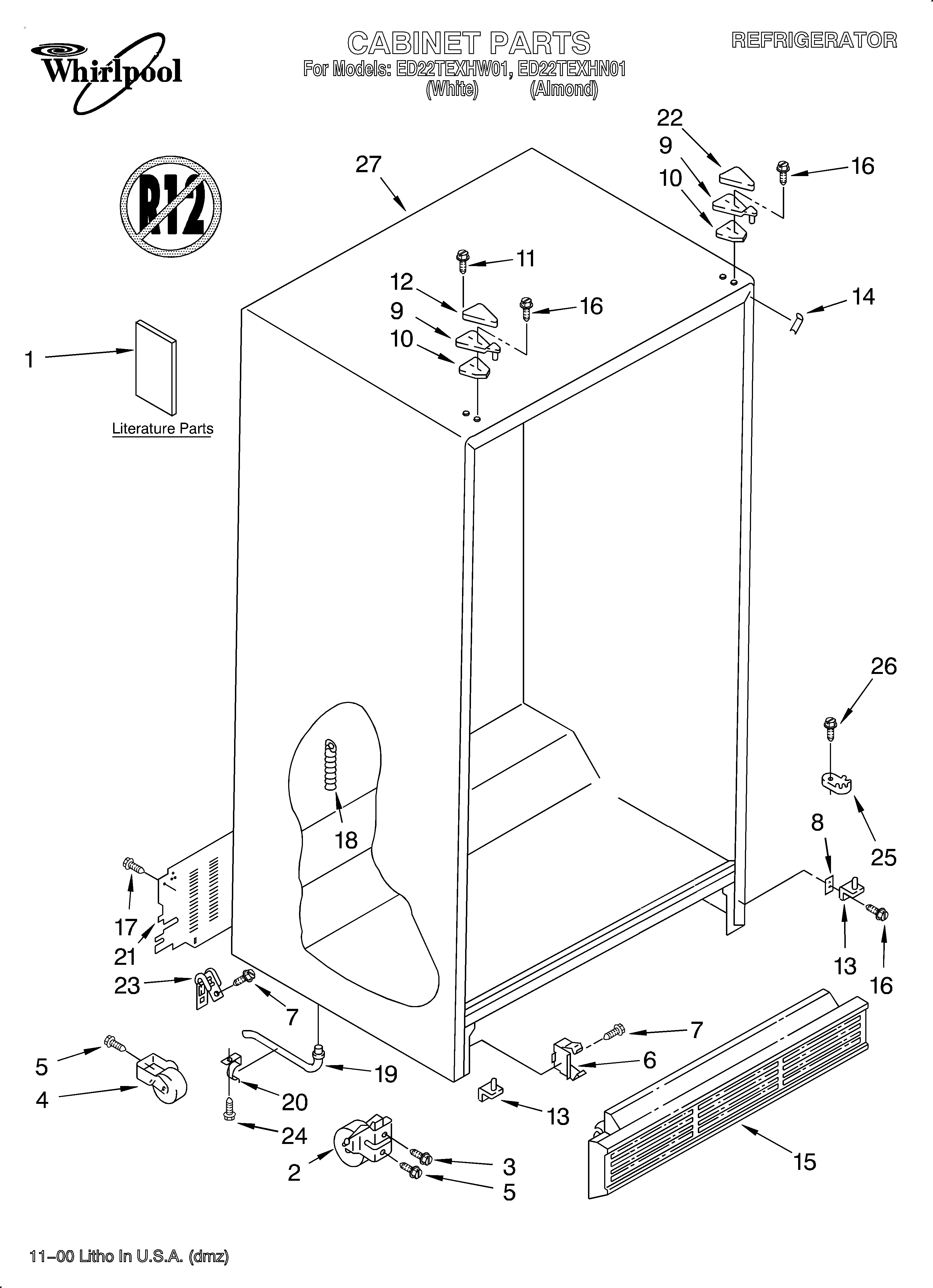 Whirlpool ED22TEXHN01 cabinet/literature diagram