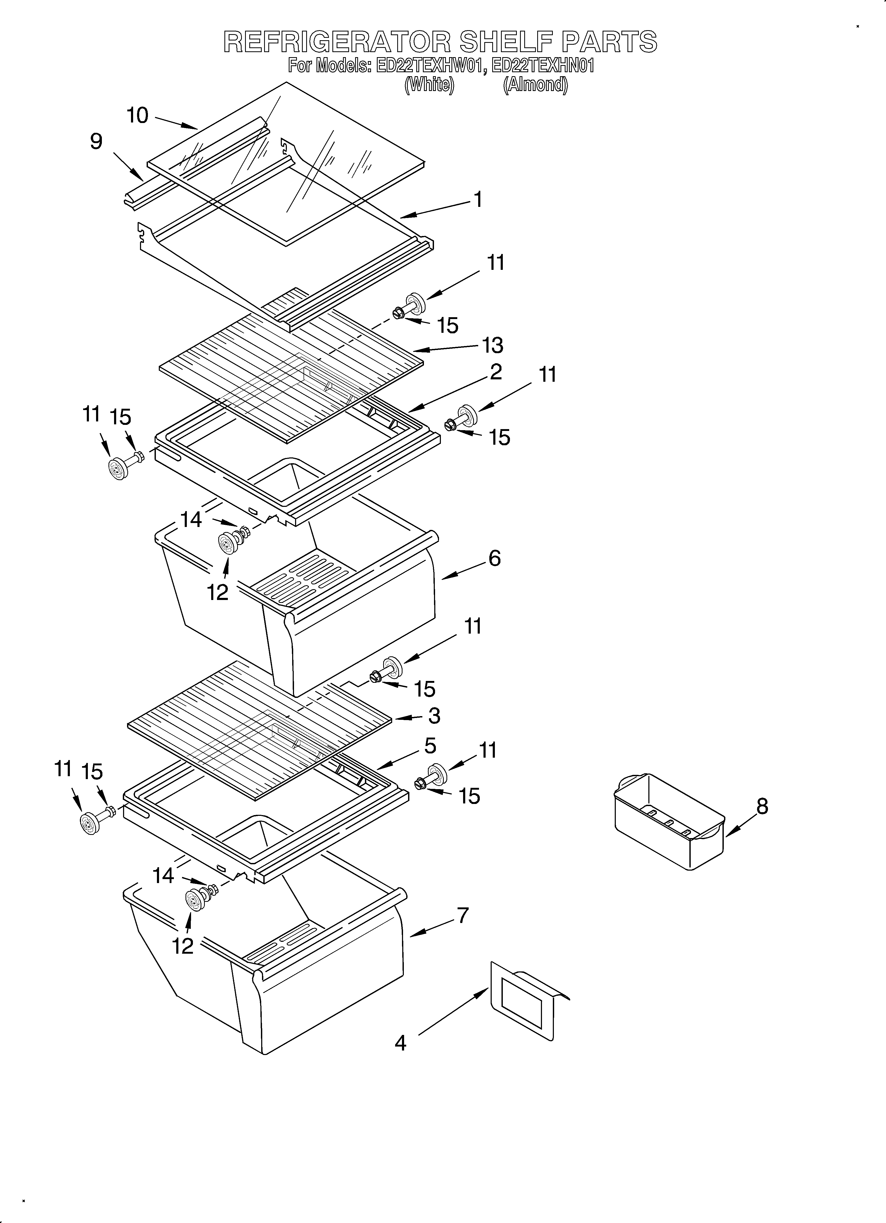 Whirlpool ED22TEXHN01 refrigerator shelf diagram