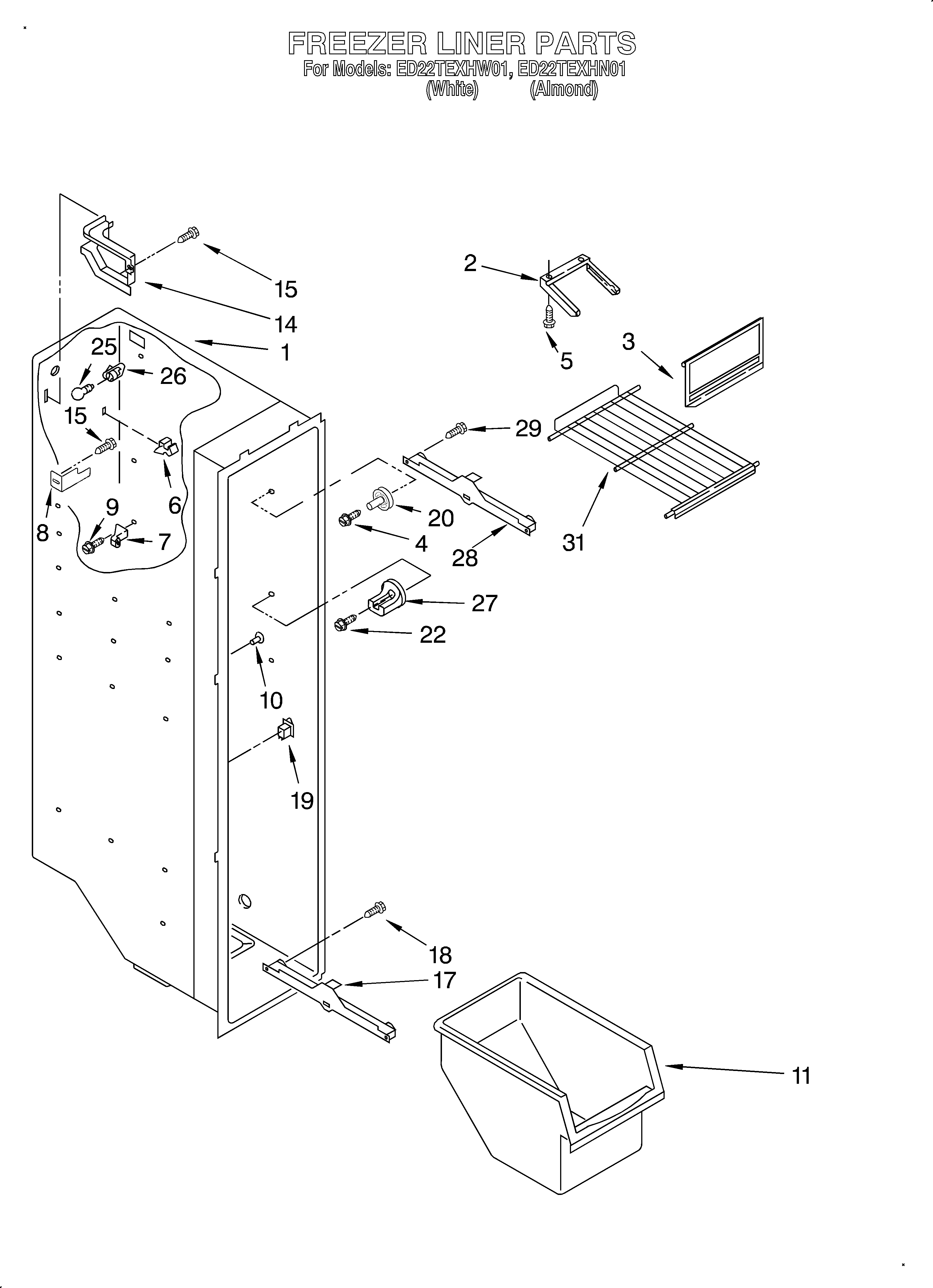 Whirlpool ED22TEXHN01 freezer liner diagram