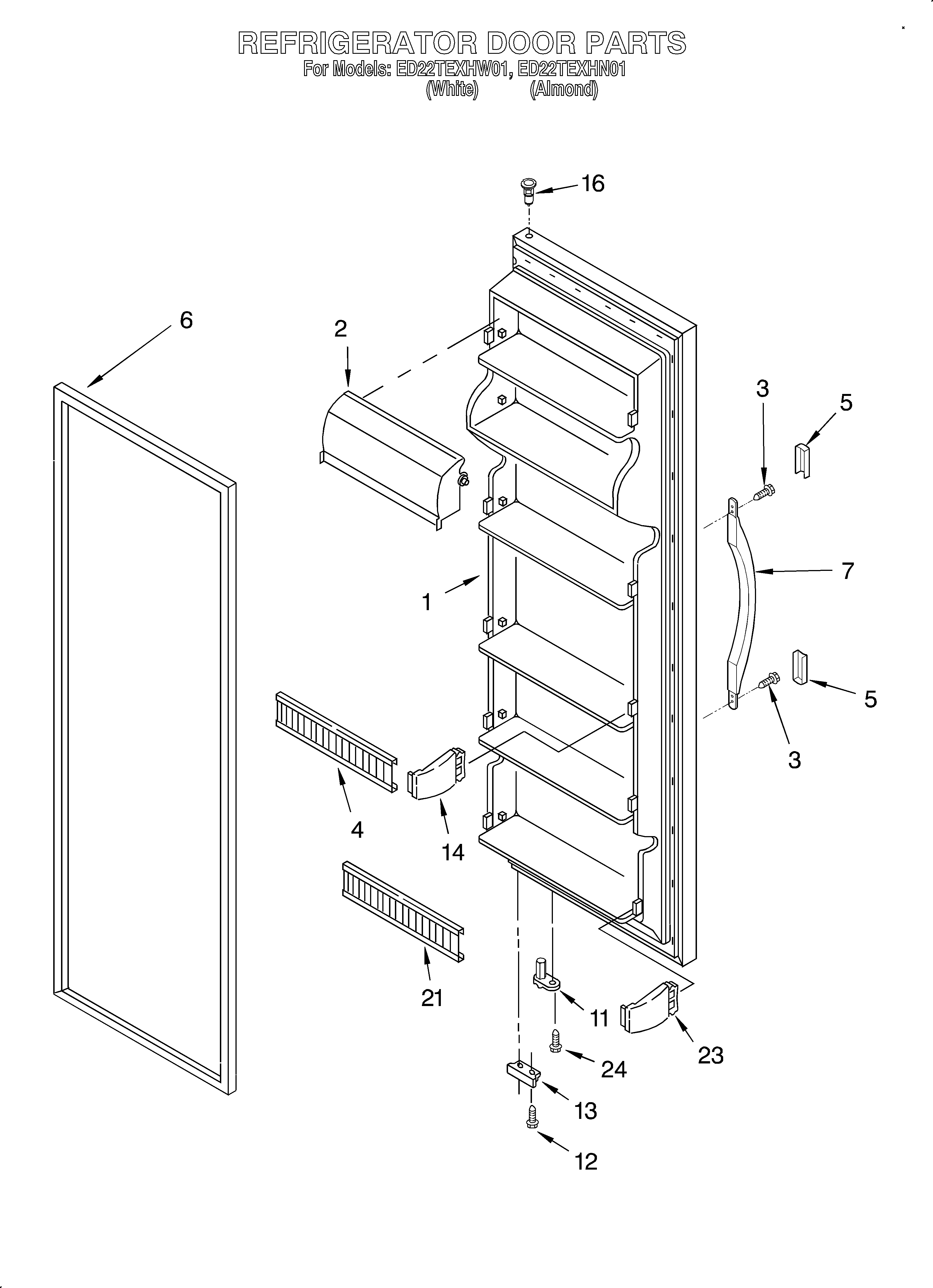 Whirlpool ED22TEXHN01 refrigerator door diagram