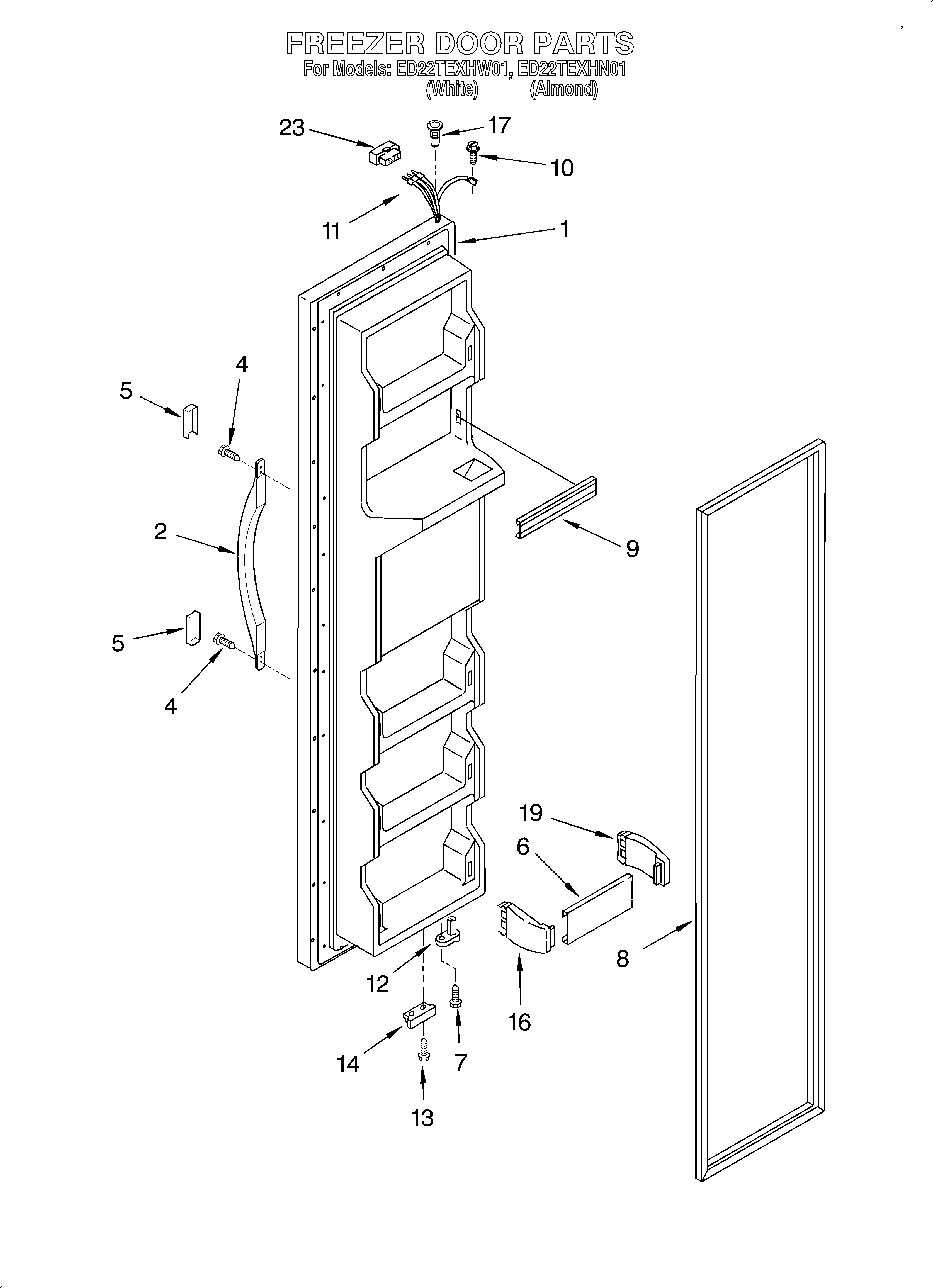 Whirlpool ED22TEXHN01 freezer door diagram