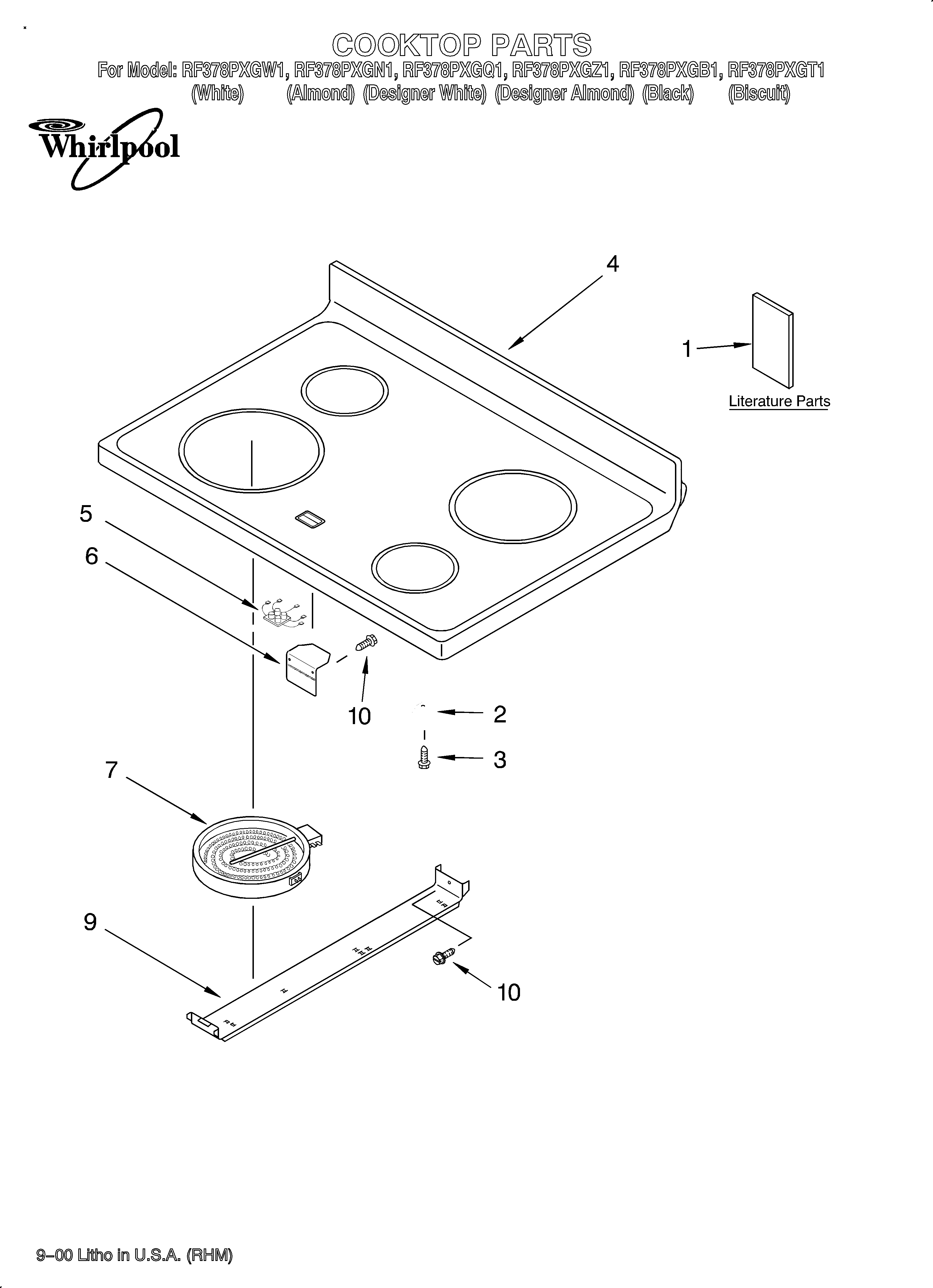 Whirlpool RF378PXGB1 cooktop/literature diagram