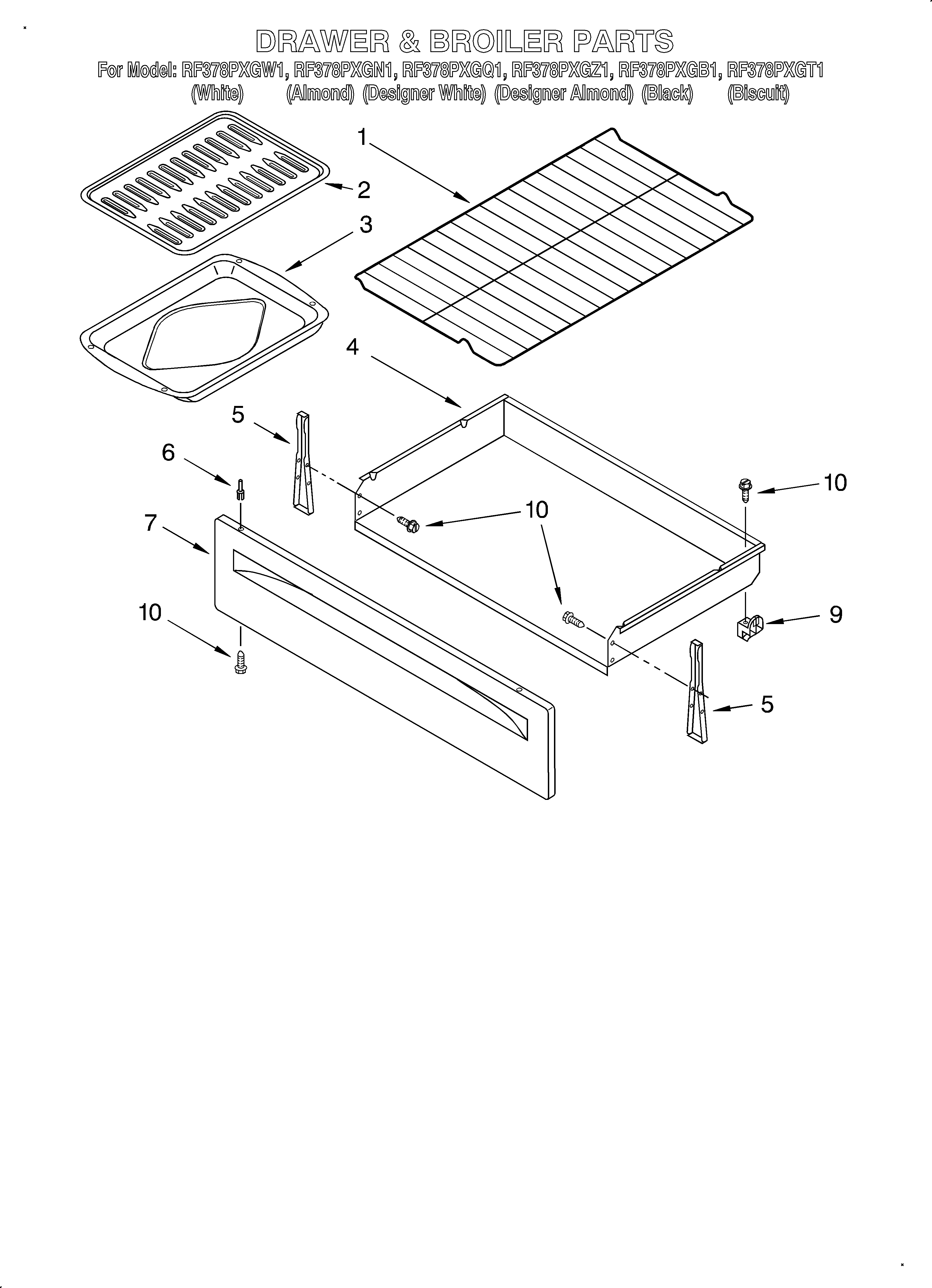 Whirlpool RF378PXGB1 drawer & broiler/optional diagram