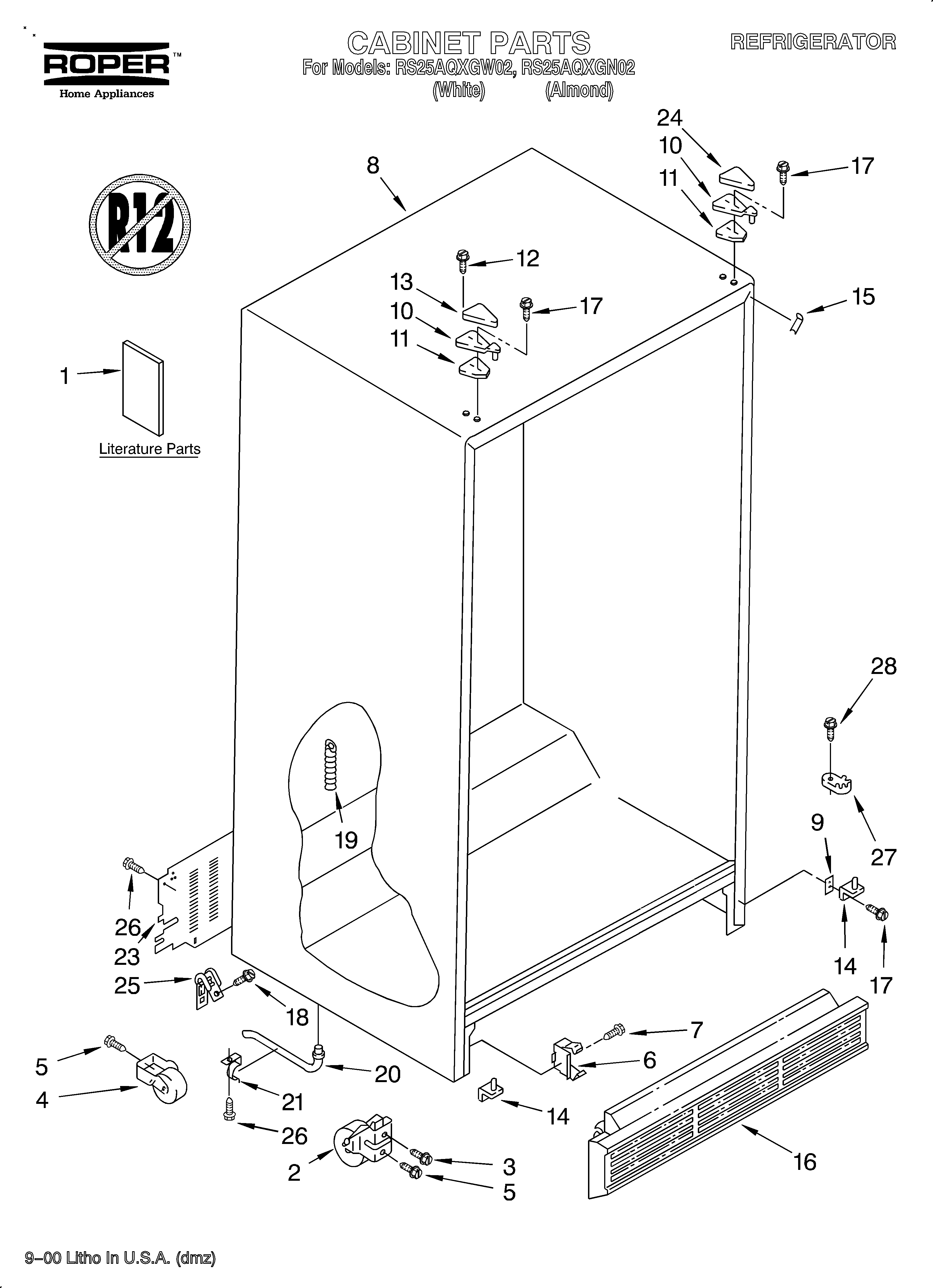 Roper RS25AQXGW02 cabinet/literature diagram
