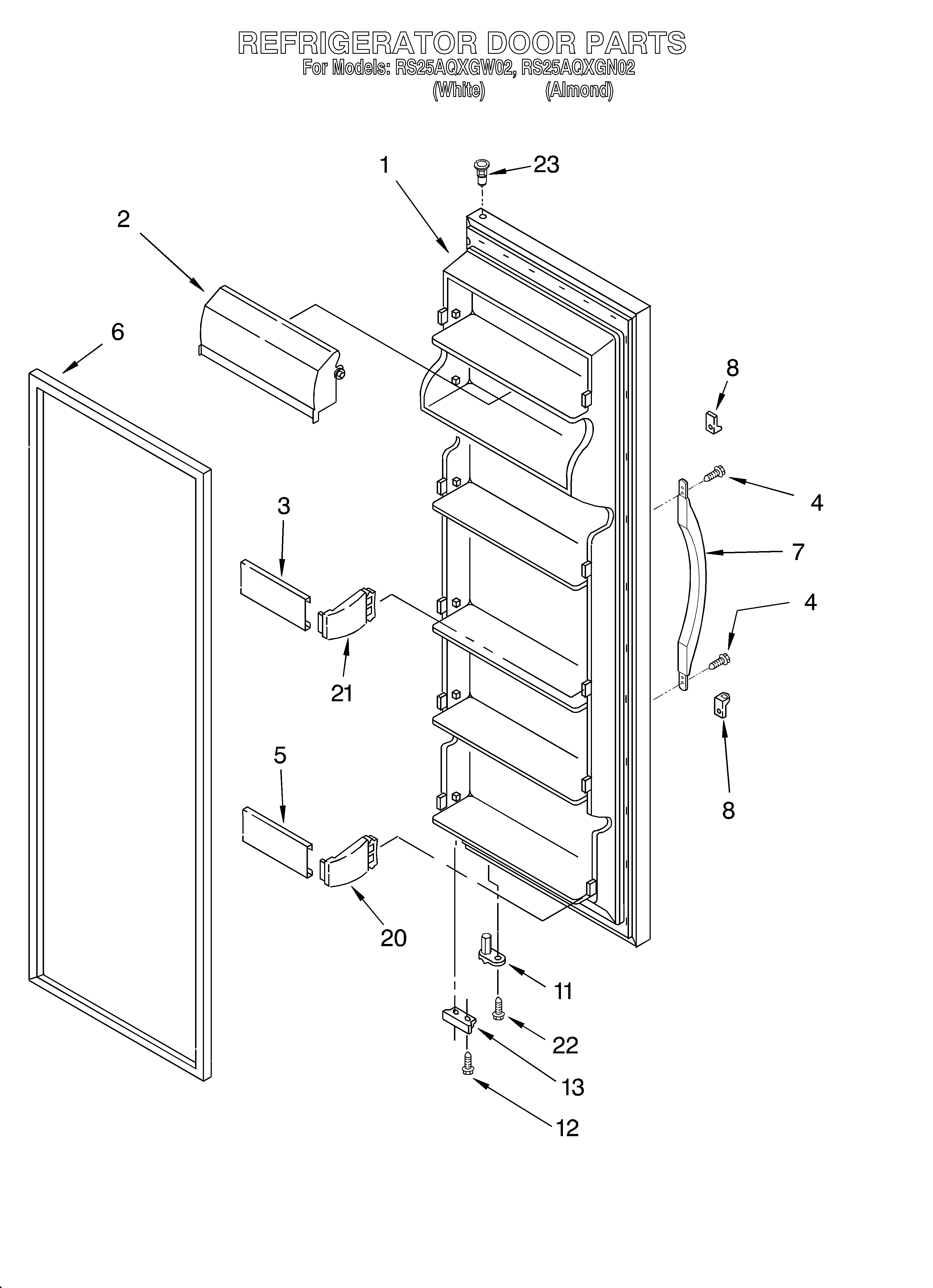 Roper RS25AQXGW02 refrigerator door diagram
