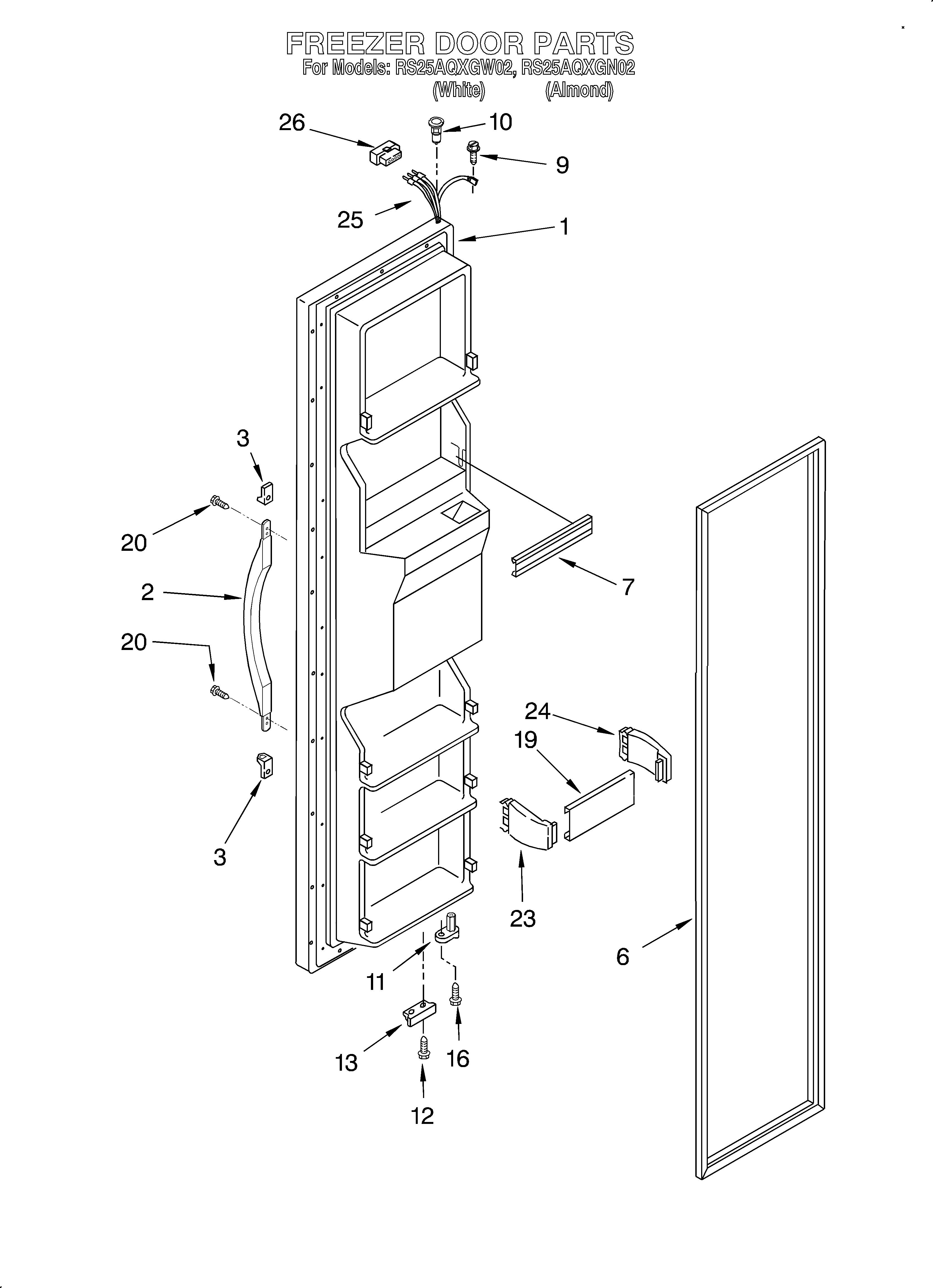 Roper RS25AQXGW02 freezer door diagram