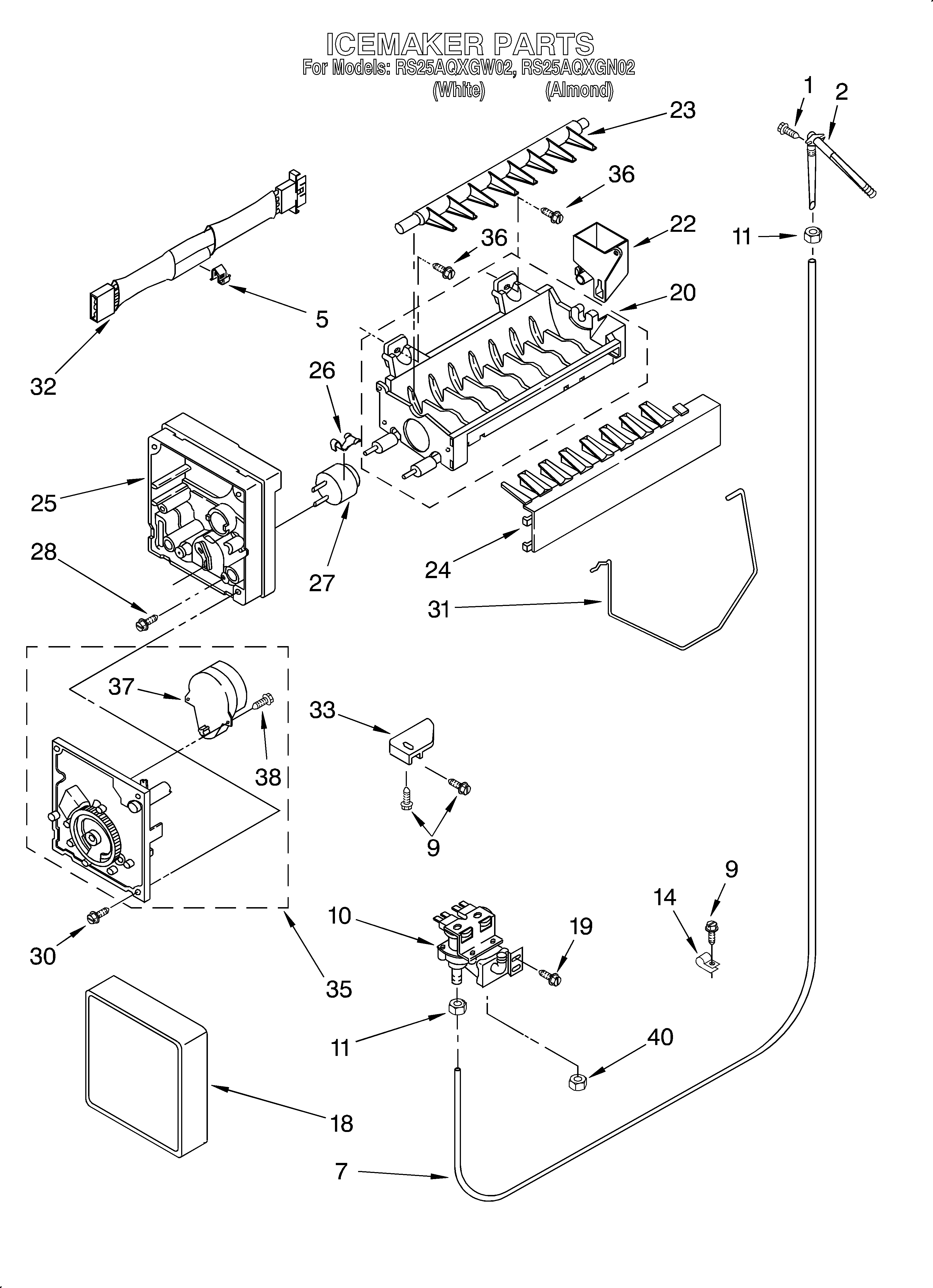 Roper RS25AQXGW02 icemaker/optional diagram
