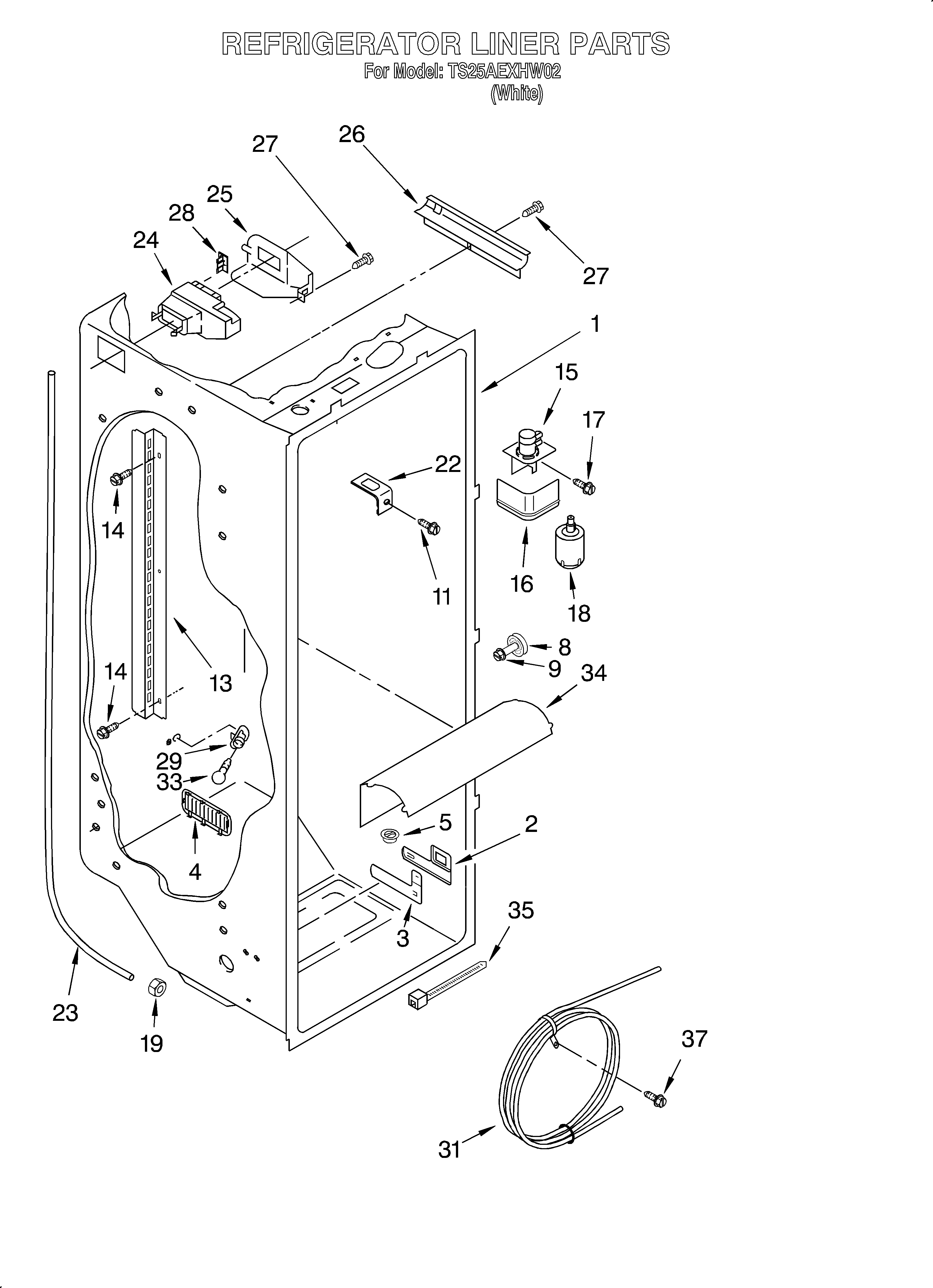 Estate TS25AEXHW02 refrigerator liner diagram