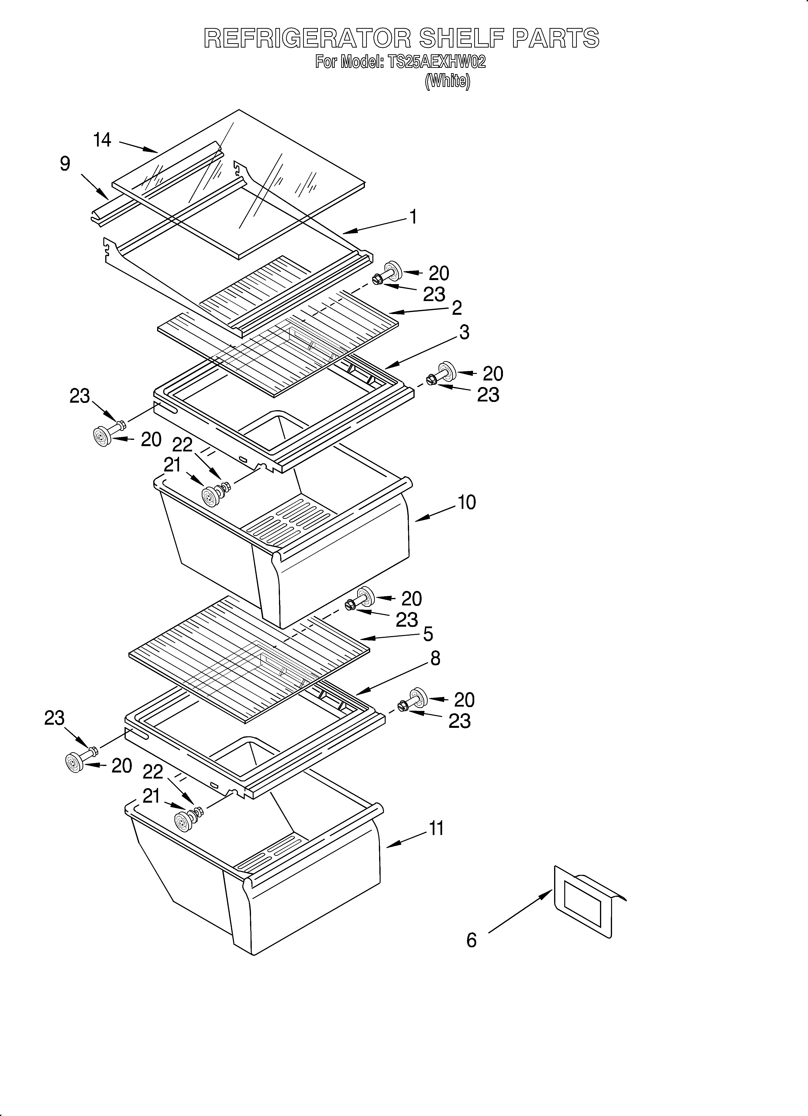 Estate TS25AEXHW02 refrigerator shelf diagram