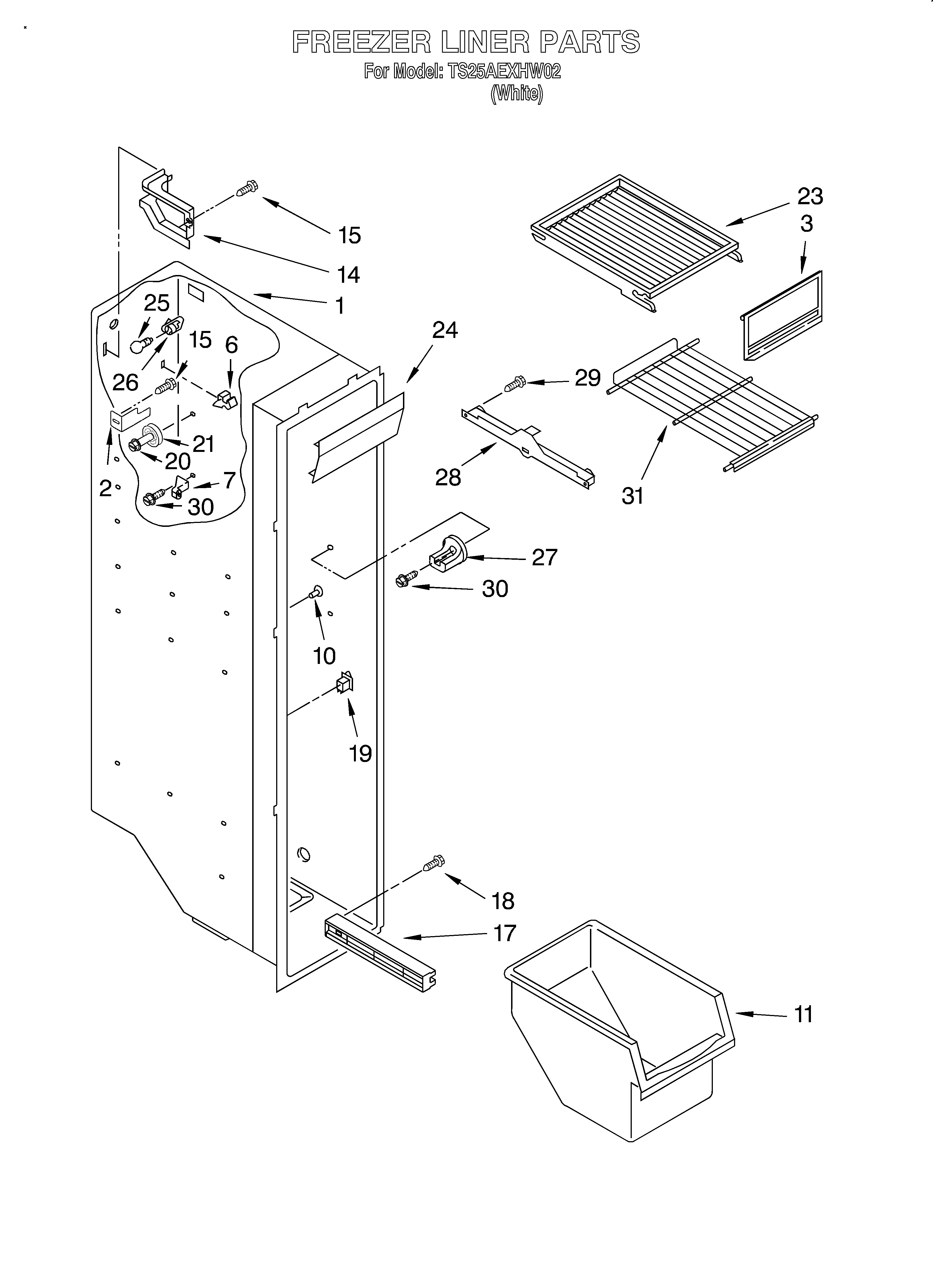 Estate TS25AEXHW02 freezer liner diagram
