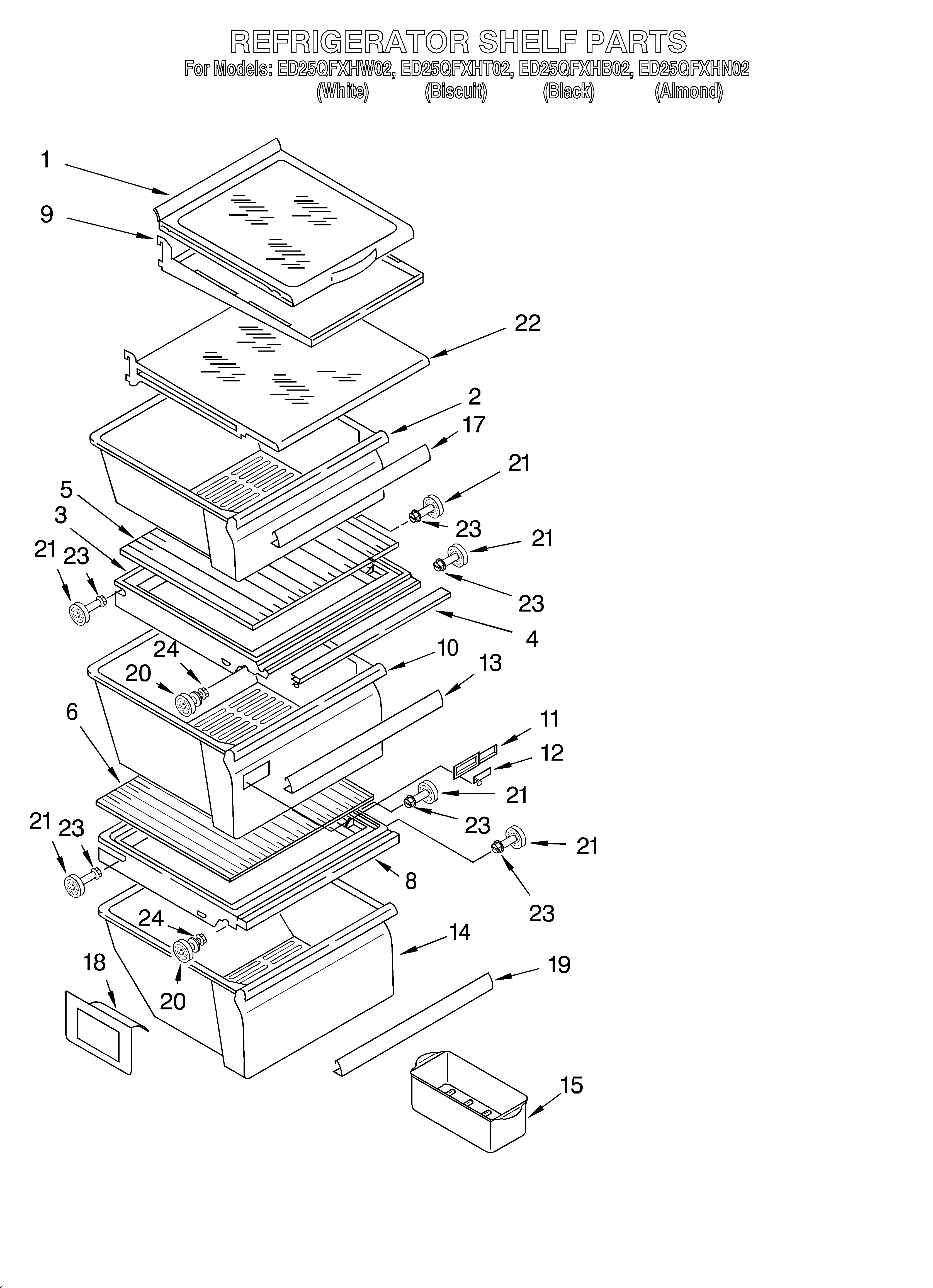 Whirlpool ED25QFXHB02 refrigerator shelf diagram