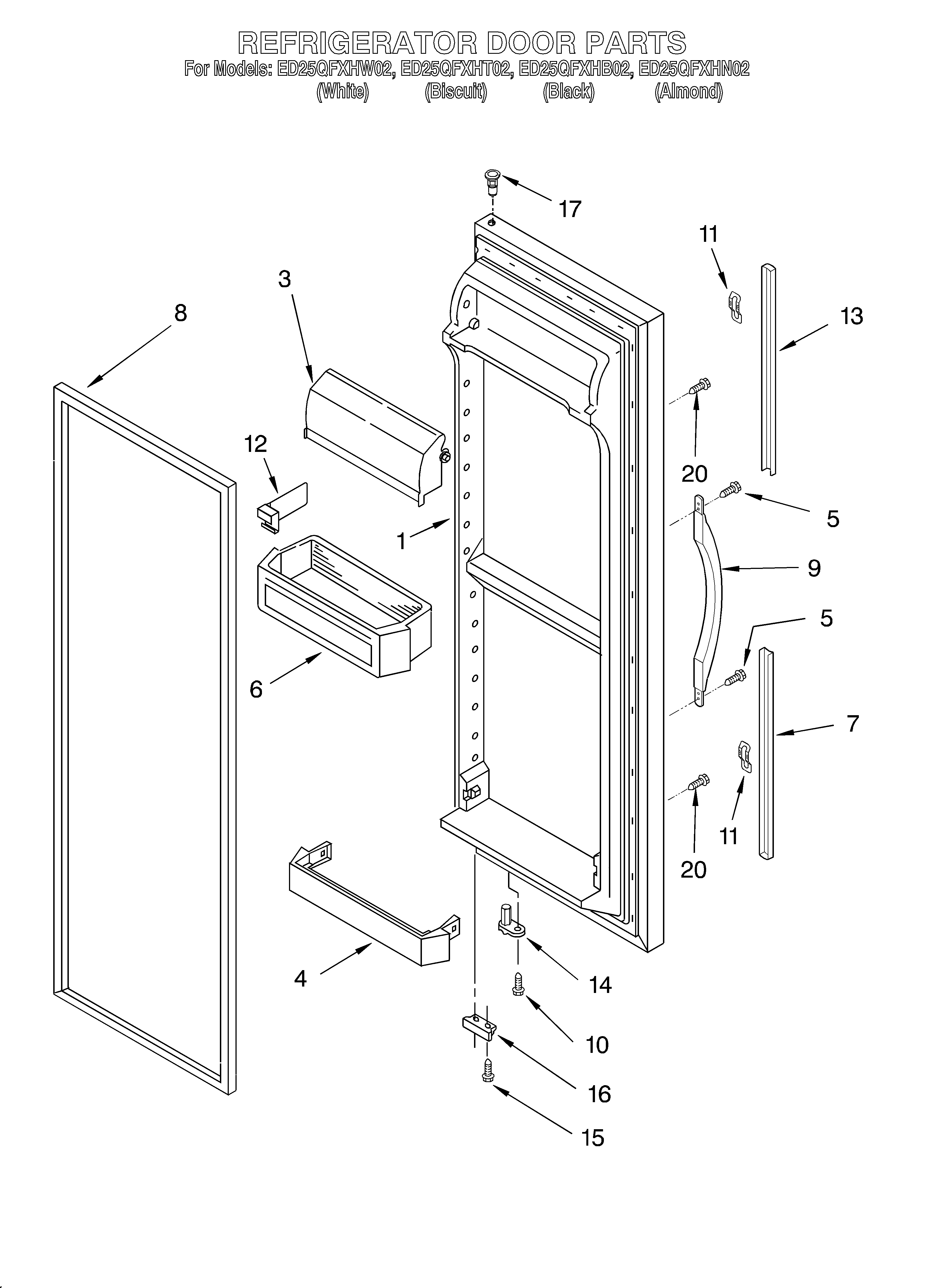 Whirlpool ED25QFXHB02 refrigerator door diagram