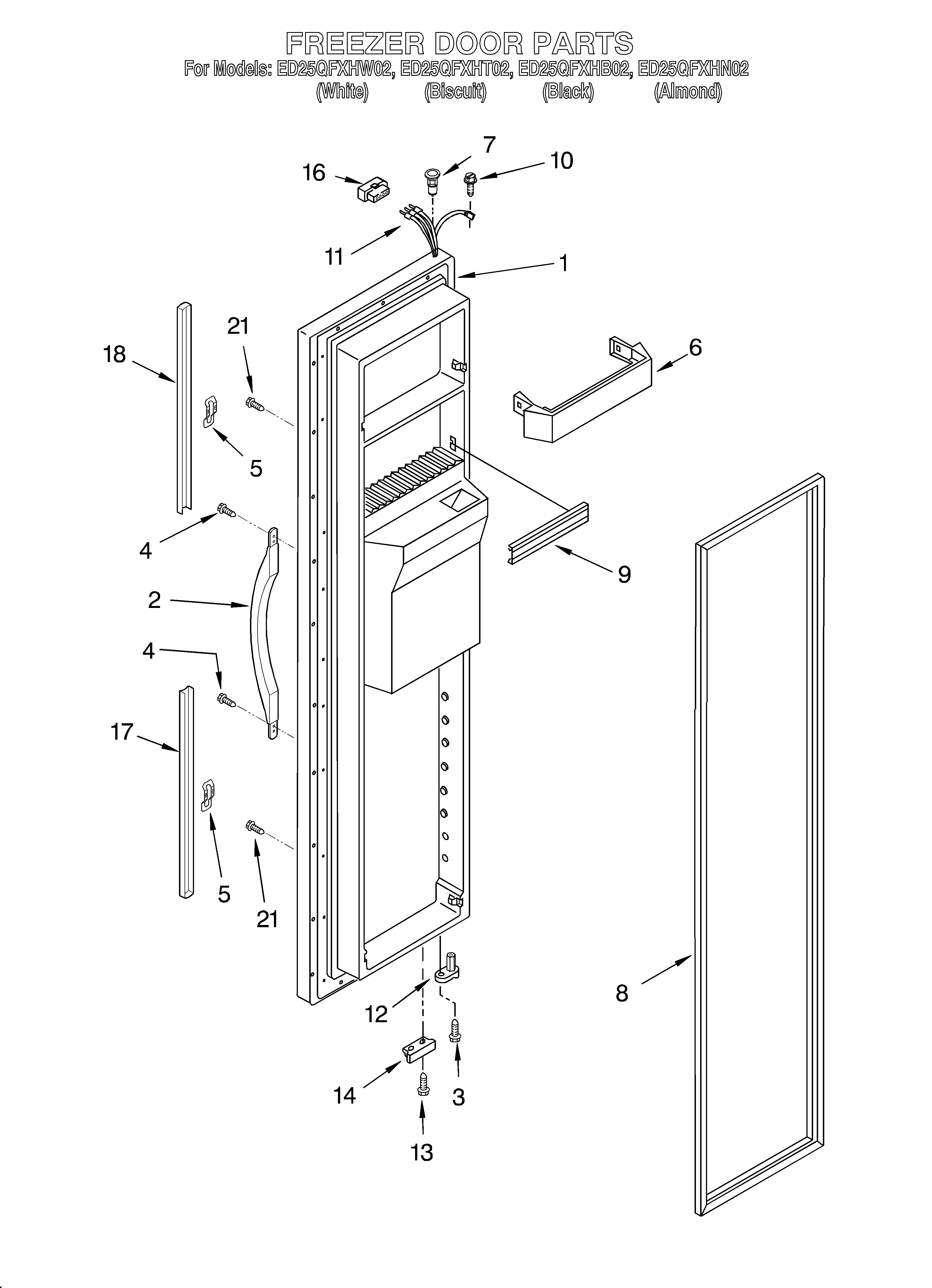Whirlpool ED25QFXHB02 freezer door diagram