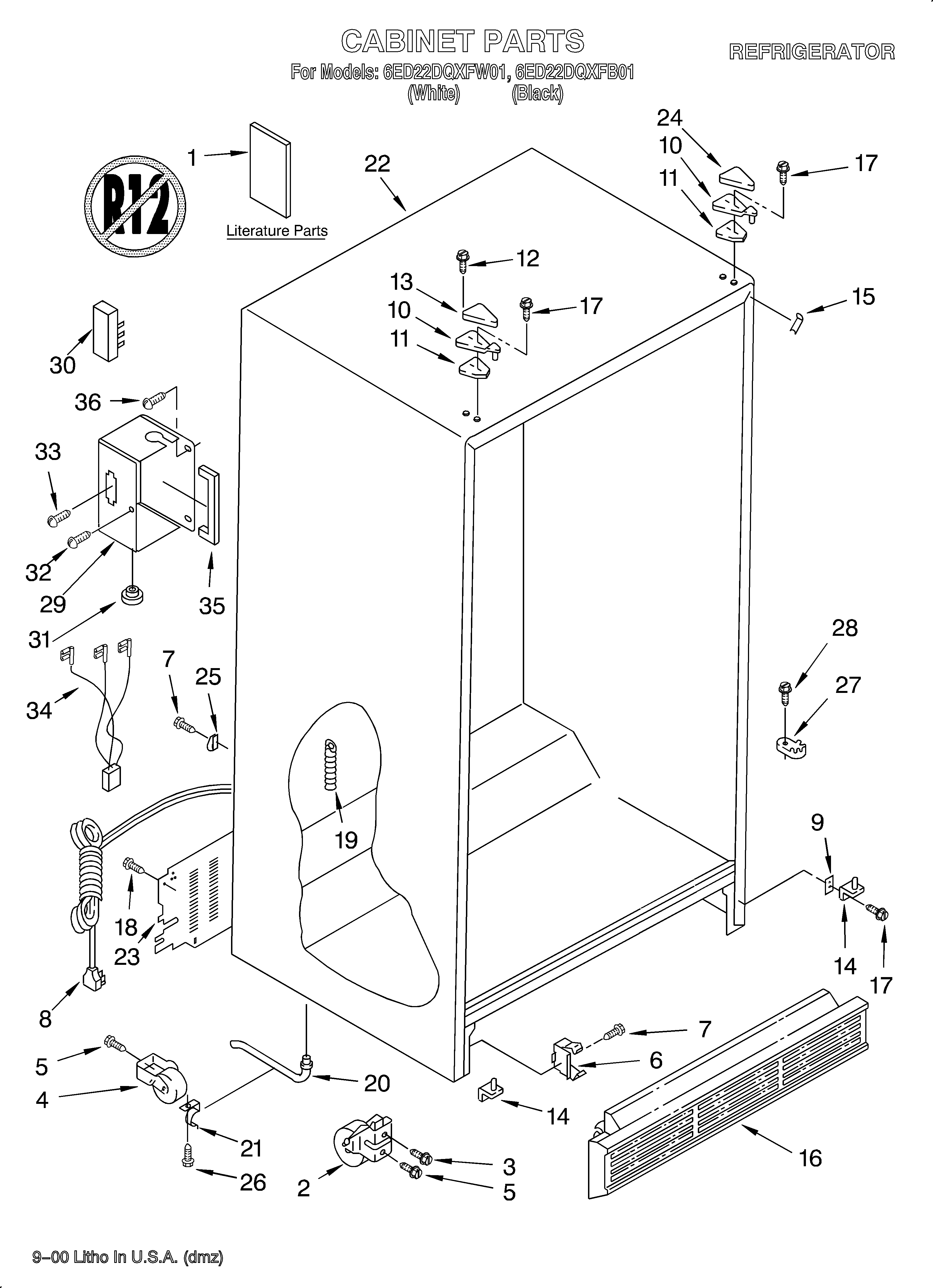 Whirlpool 6ED22DQXFW01 cabinet/literature diagram