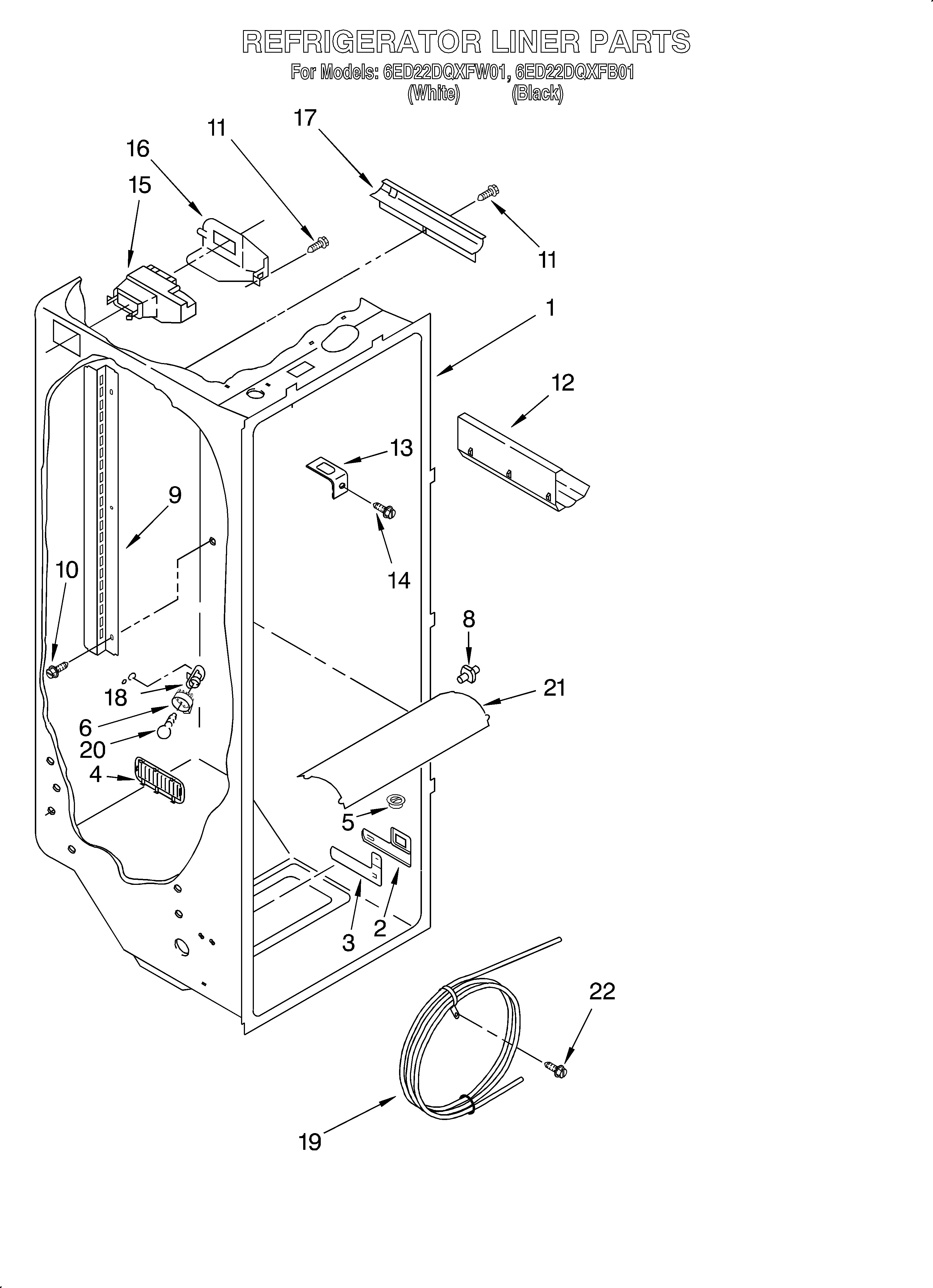 Whirlpool 6ED22DQXFW01 refrigerator liner diagram