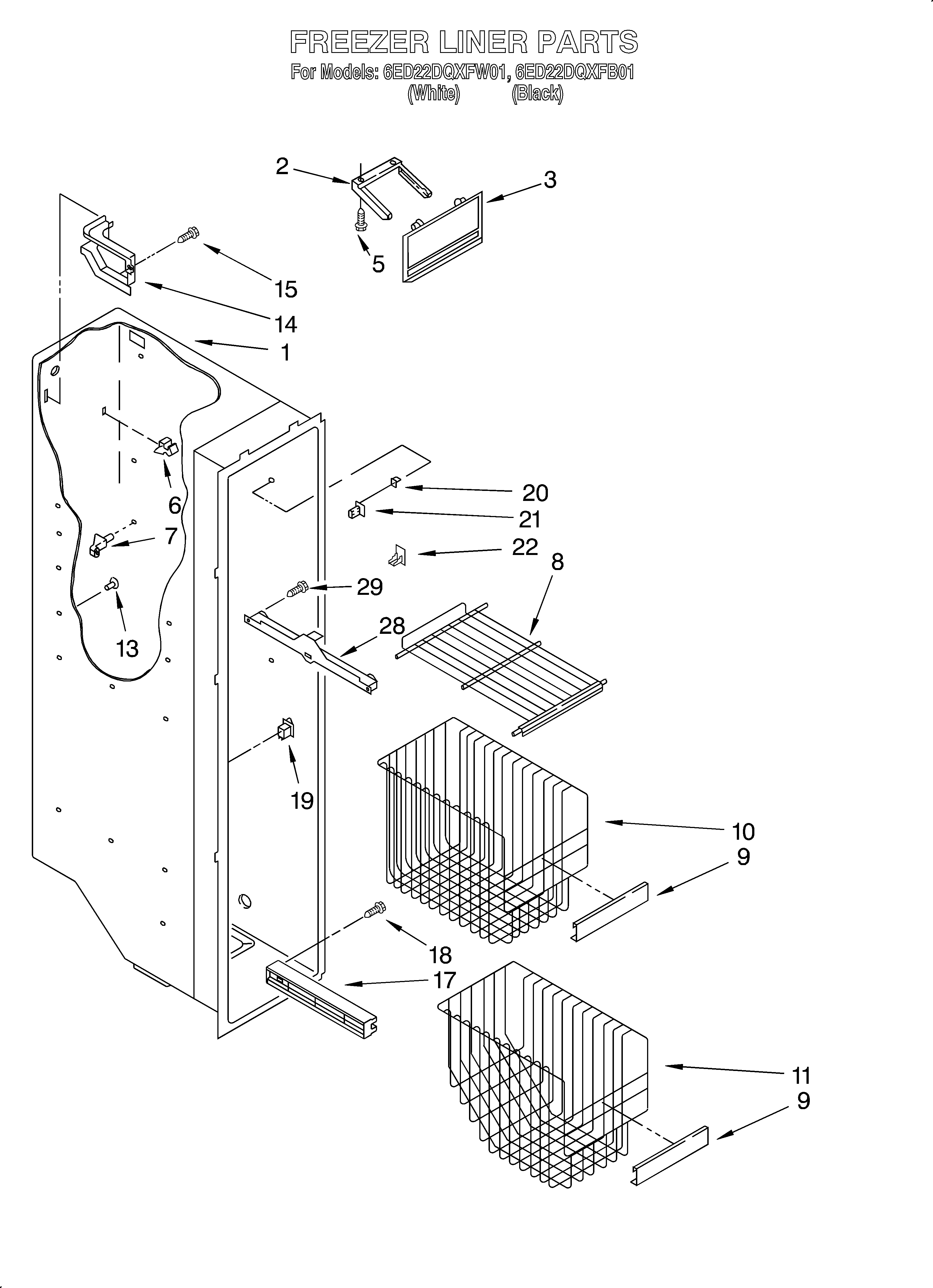 Whirlpool 6ED22DQXFW01 freezer liner diagram