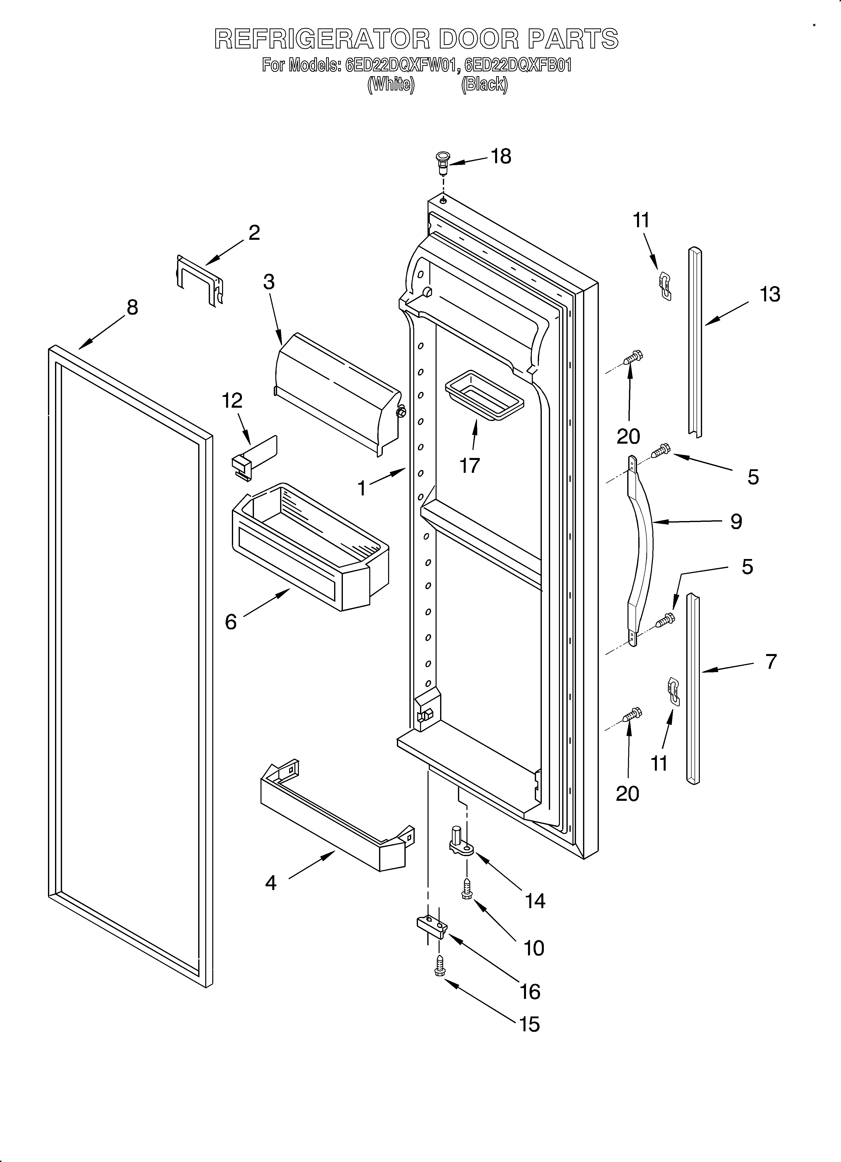 Whirlpool 6ED22DQXFW01 refrigerator door diagram