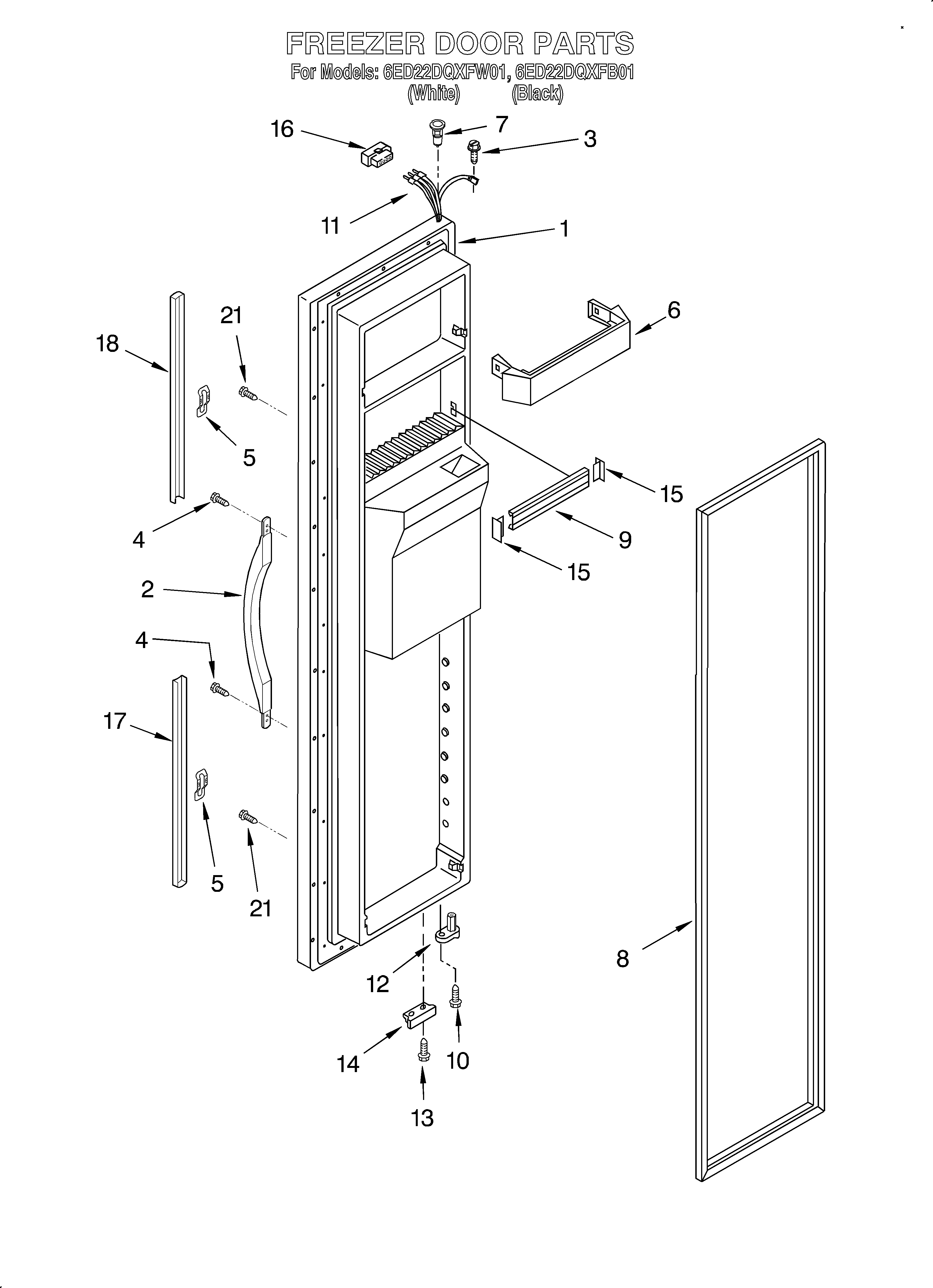 Whirlpool 6ED22DQXFW01 freezer door diagram