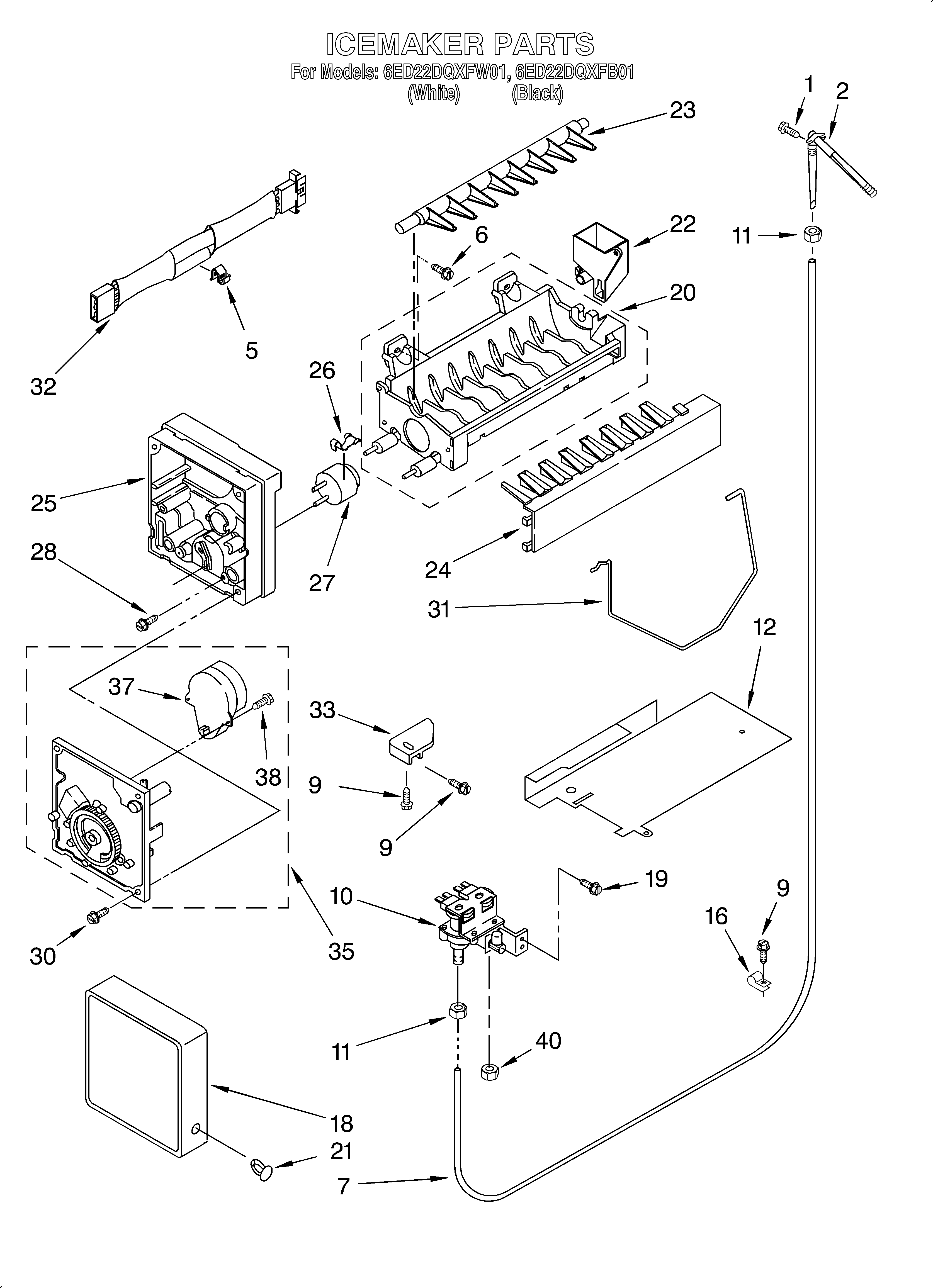 Whirlpool 6ED22DQXFW01 ice maker diagram