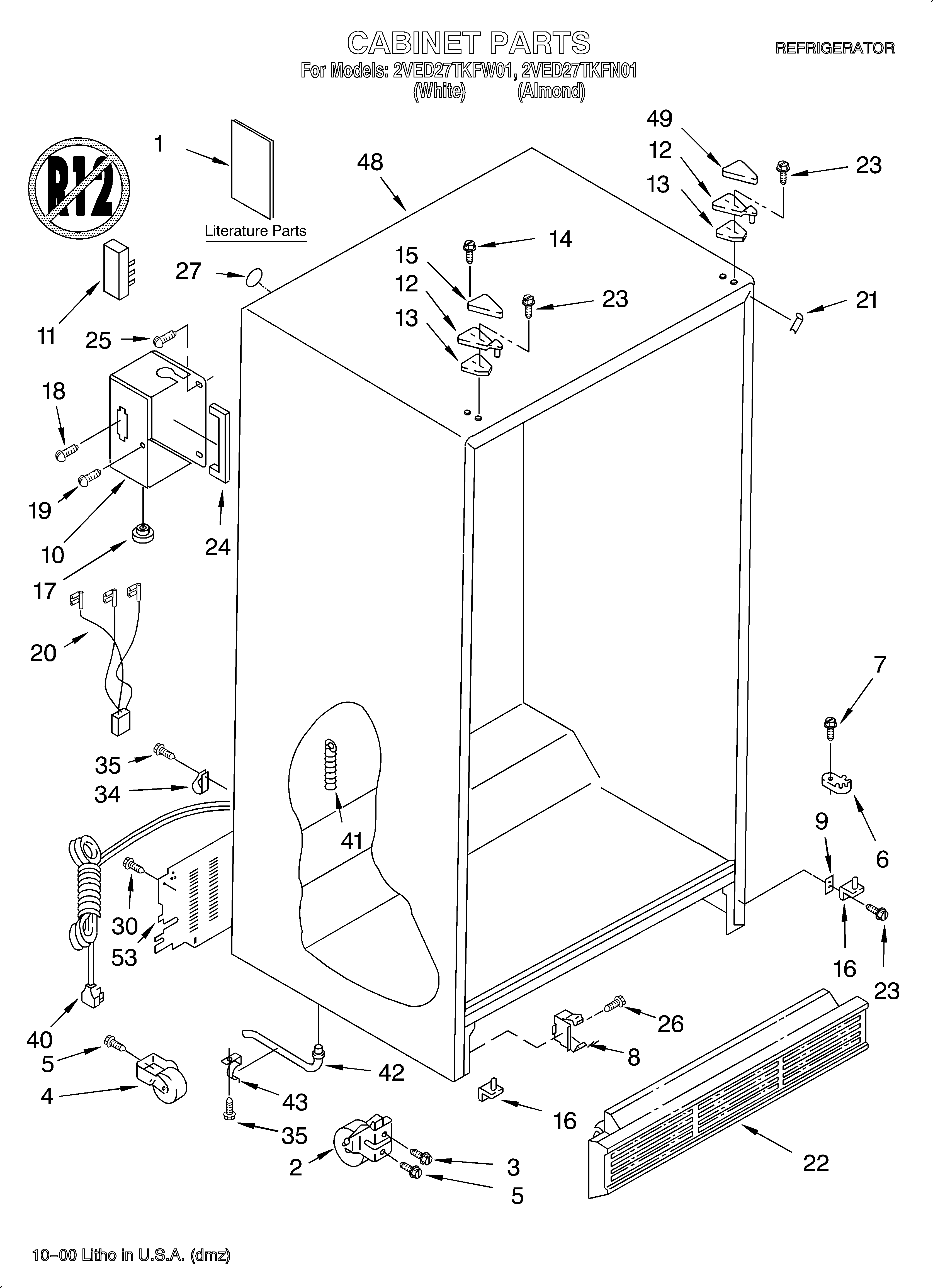 Whirlpool 2VED27TKFW01 cabinet/literature diagram