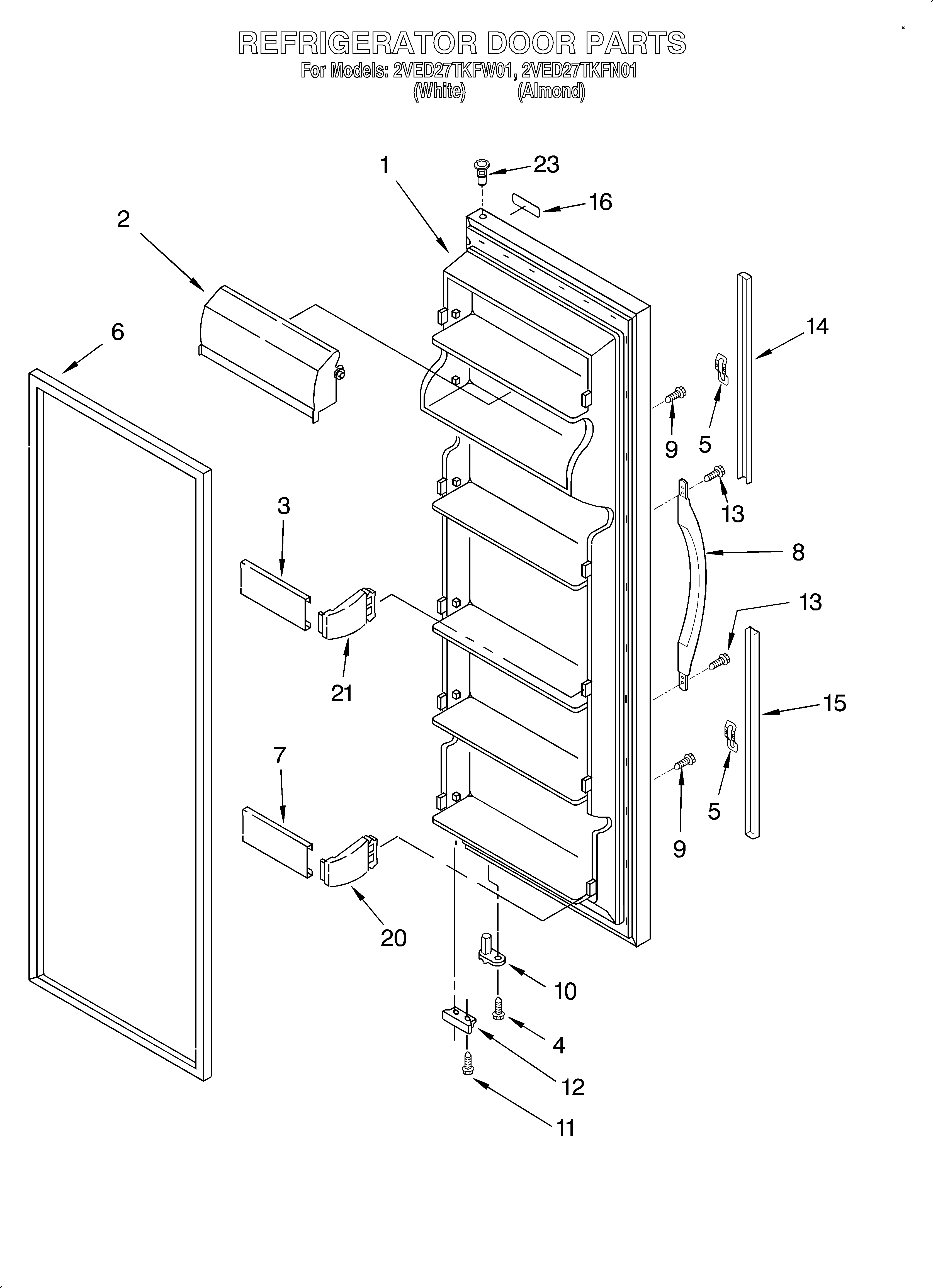Whirlpool 2VED27TKFW01 refrigerator door diagram