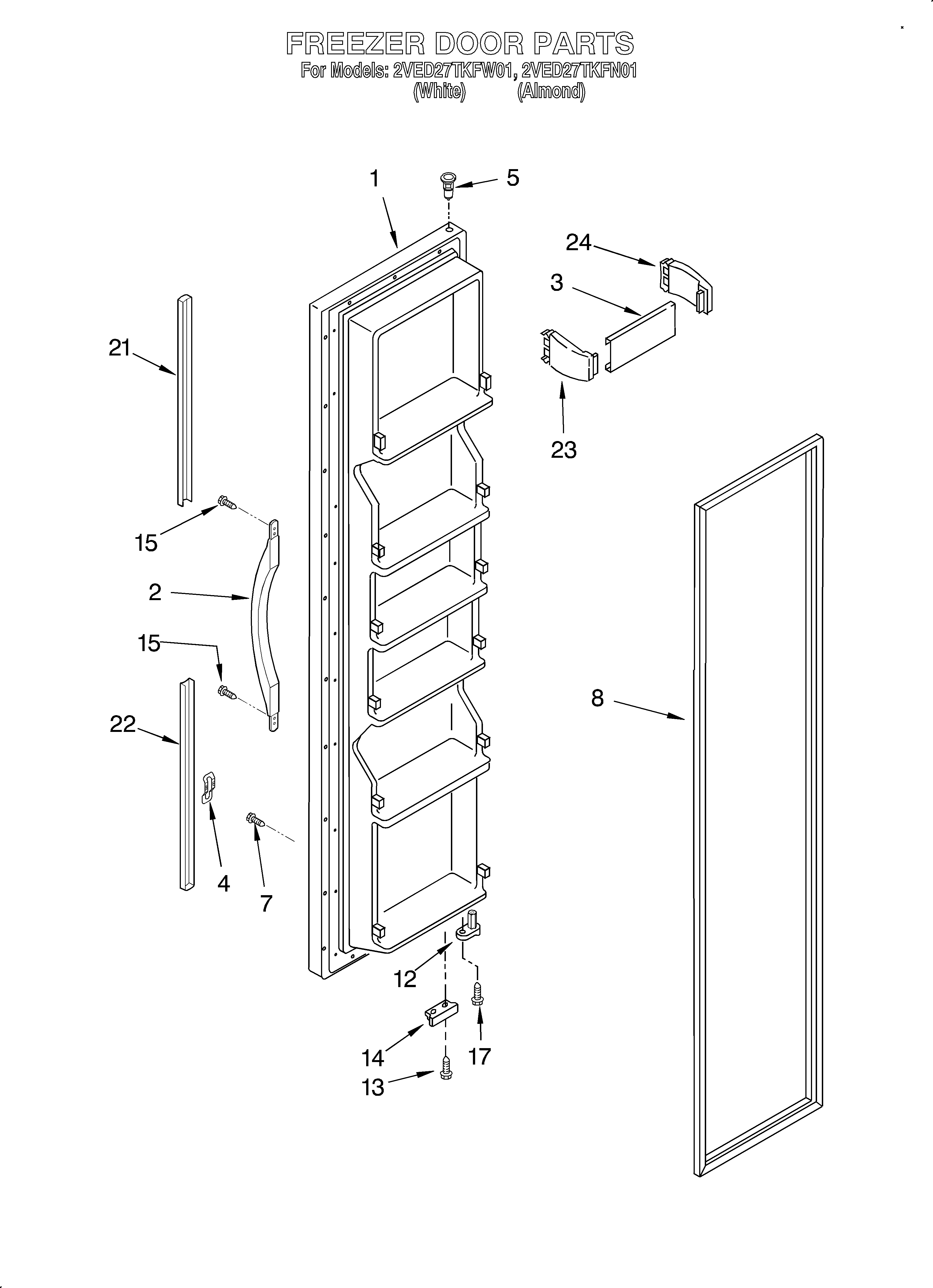 Whirlpool 2VED27TKFW01 freezer door diagram