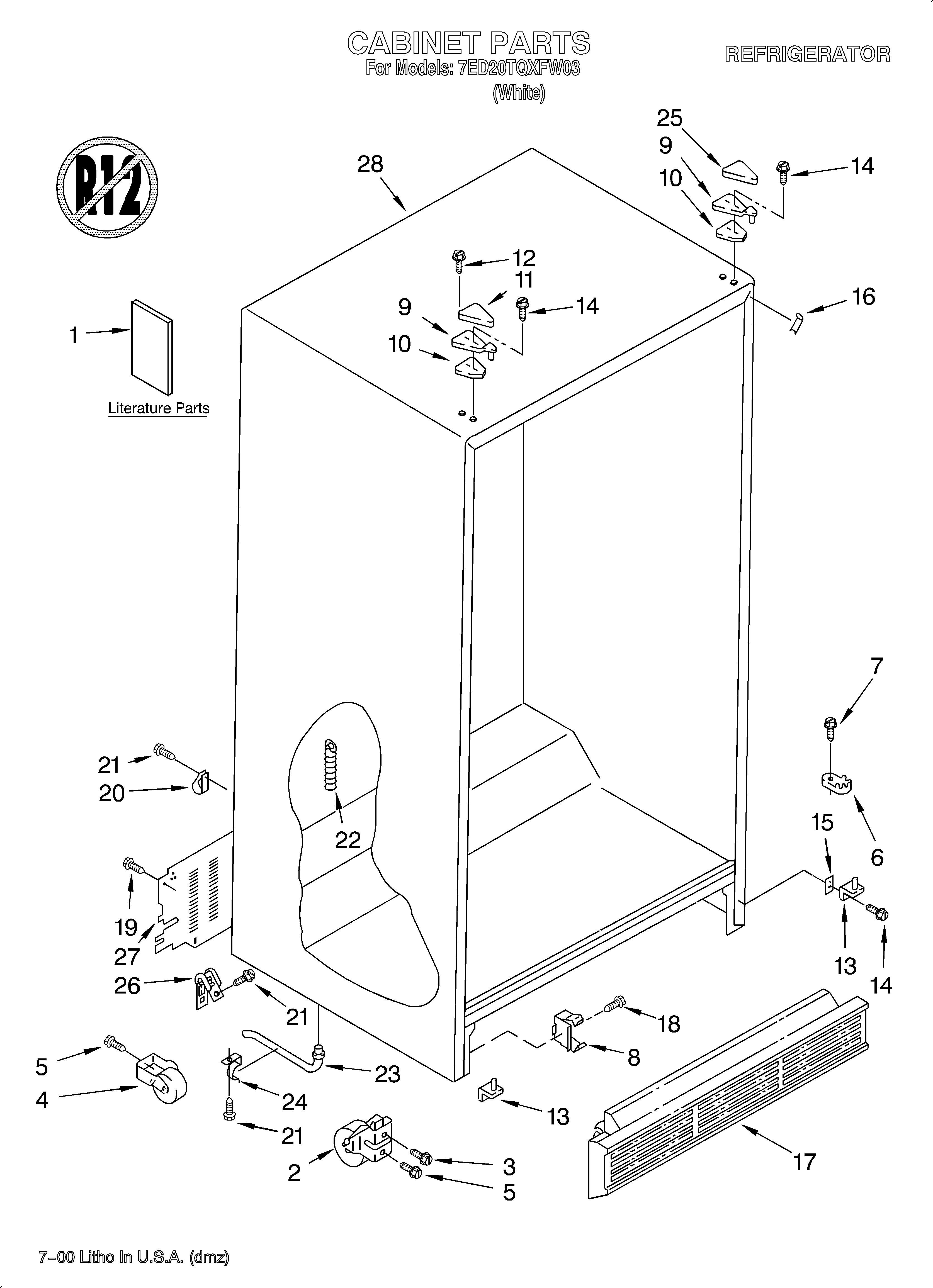 Whirlpool 7ED20TQXFW03 cabinet/literature diagram