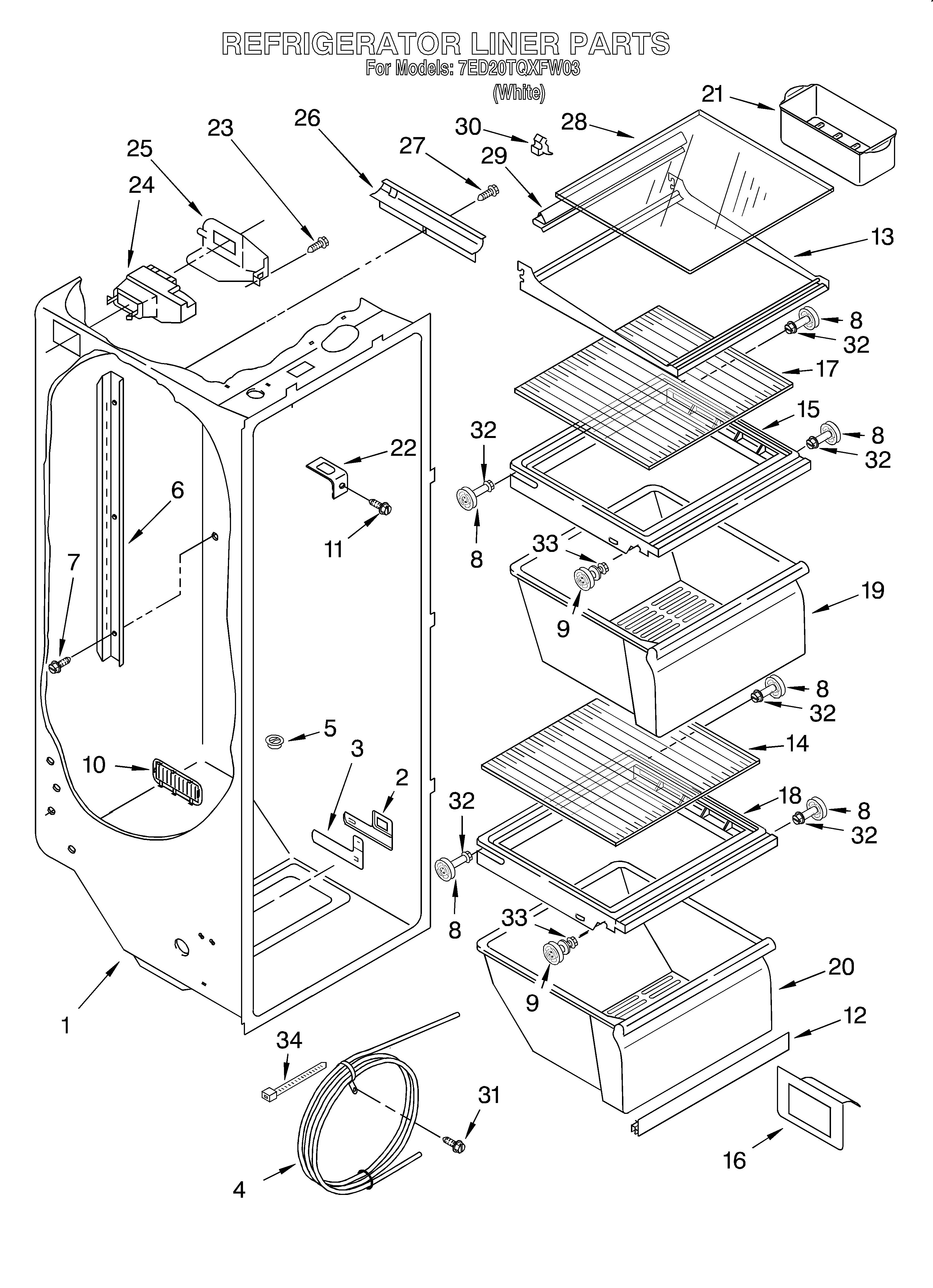 Whirlpool 7ED20TQXFW03 refrigerator liner diagram